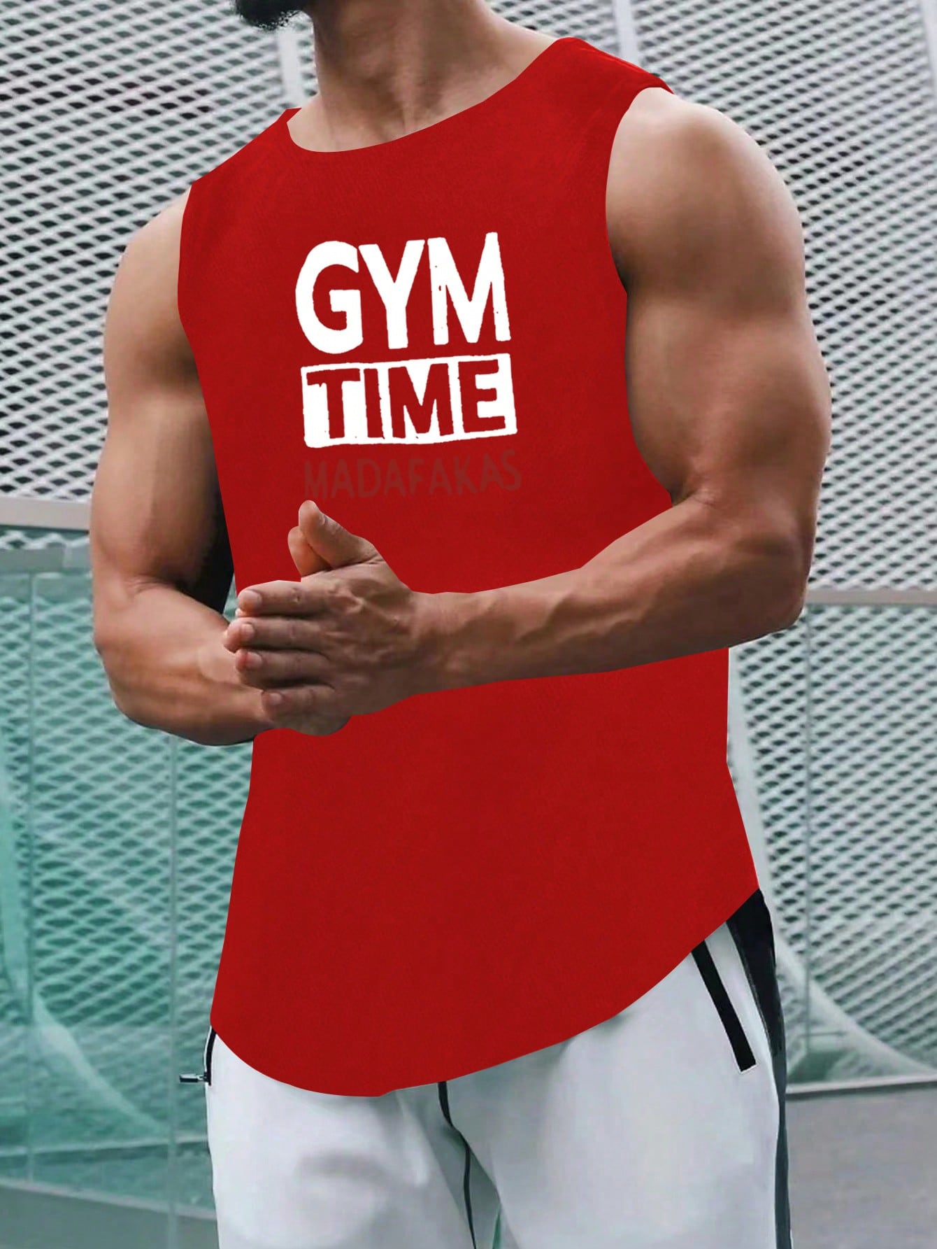 Manfinity Fitness Boyfriend Style Men's Simple Print Sleeveless Sports T-Shirt - Tank Top School , Mesh , Muscle , Graphic , Gym , Active Wear , Sleeveless , Plain