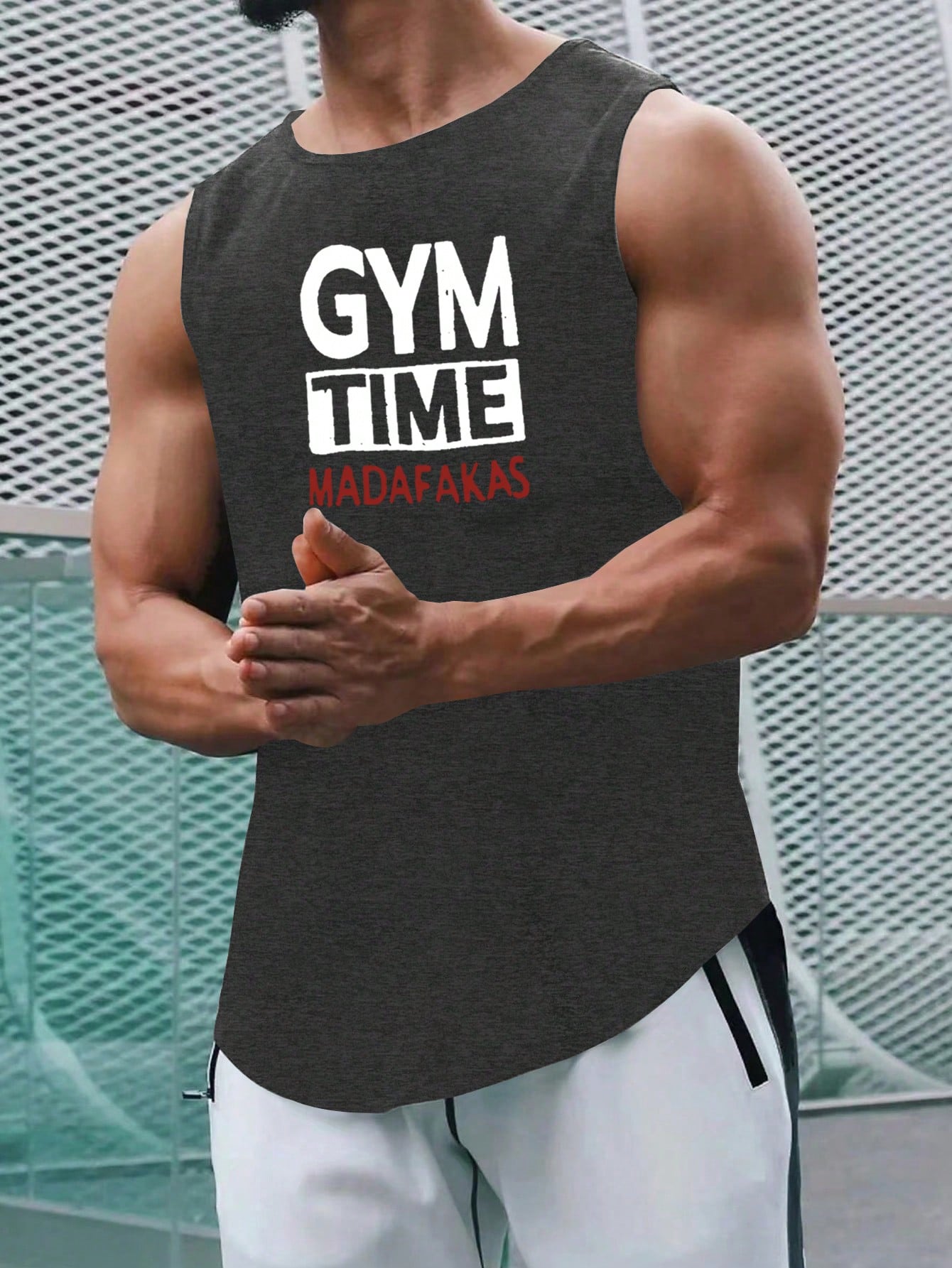 Manfinity Fitness Boyfriend Style Men's Simple Print Sleeveless Sports T-Shirt - Tank Top School , Mesh , Muscle , Graphic , Gym , Active Wear , Sleeveless , Plain