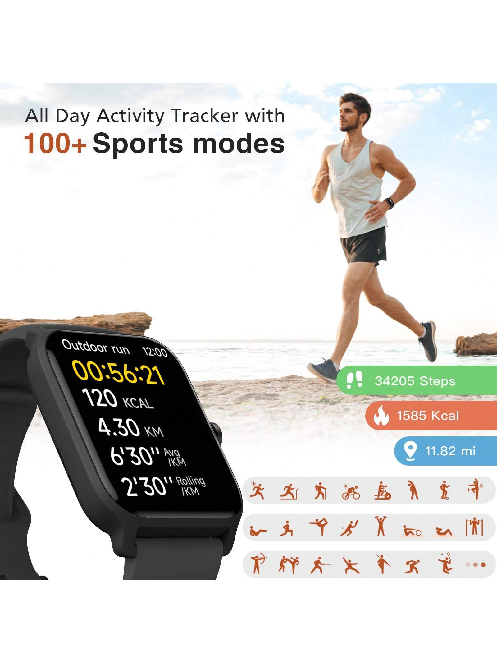 Faweio Smart Watch For Men Women, Answer Make Call, Alexa Built-In, 1.8" Touch Screen Fitness Tracker For Iphone Android With 100 Sport Modes,Sleep Monitor, IP68 Waterproof Watch