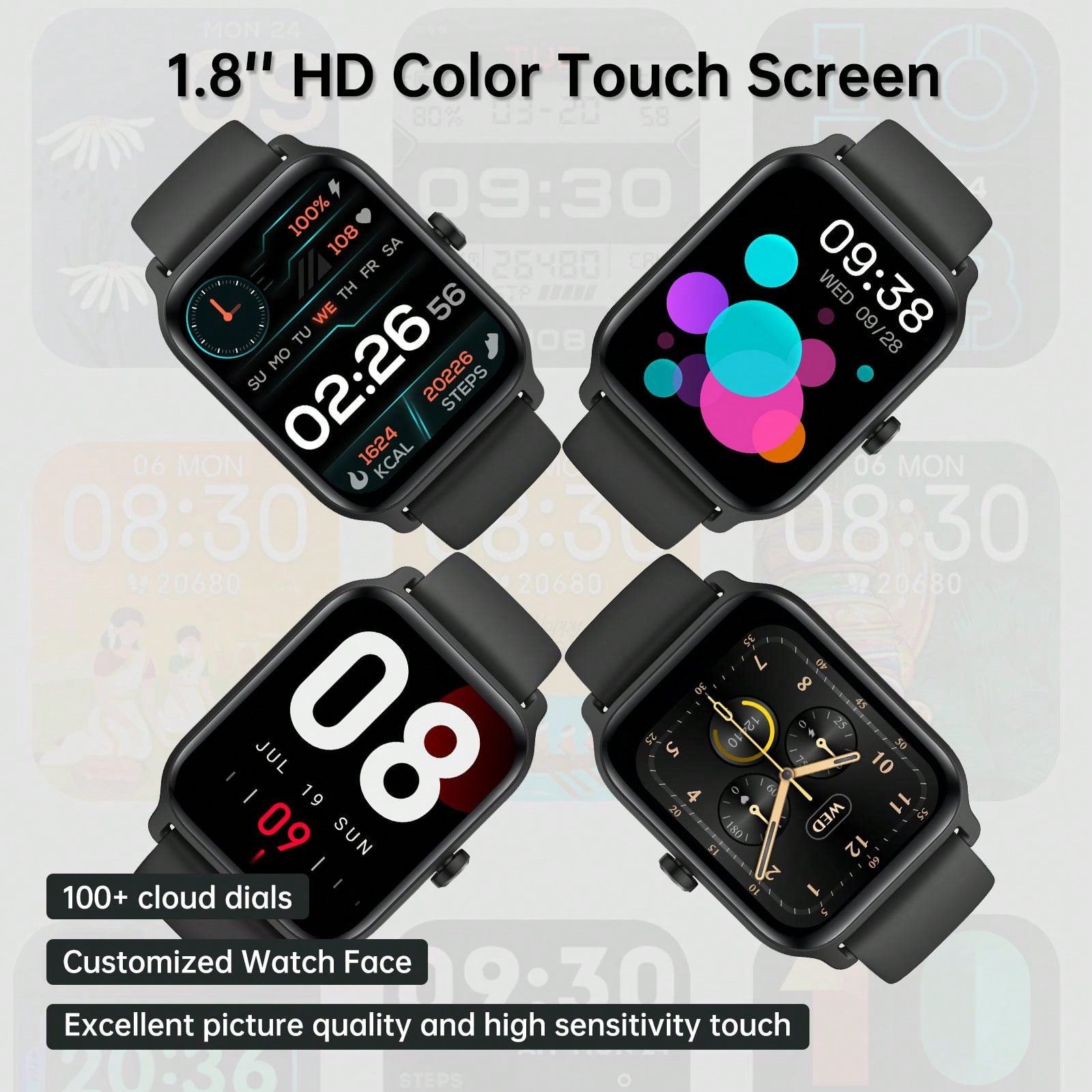 Faweio Smart Watch For Men Women, Answer Make Call, Alexa Built-In, 1.8" Touch Screen Fitness Tracker For Iphone Android With 100 Sport Modes,Sleep Monitor, IP68 Waterproof Watch