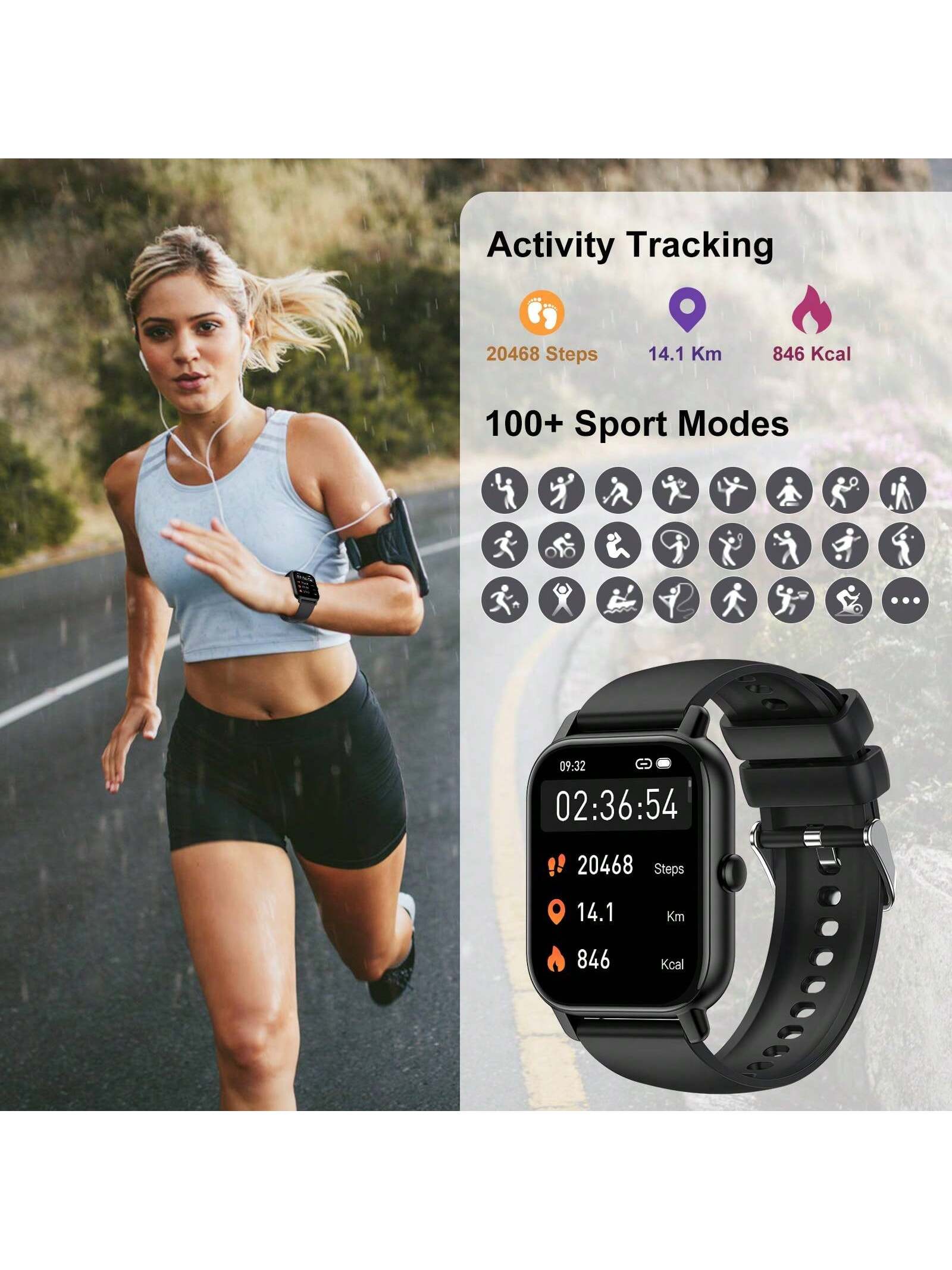 Nerunsa P66 Smart Watch Answer/Make Calls, 1.85" Smart Watches For Women And Men, Fitness Watch SpO2/Heart Rate/Sleep Monitor, 112 Sport Modes, Calorie/Step Counter, IP7 Waterproof Fitness Tracker For Android IOS