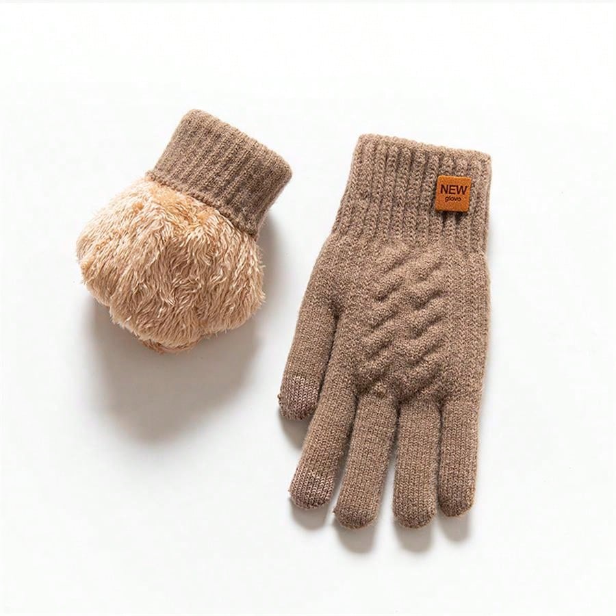 2pcs Winter Gloves Thermal Lined Thick, Korean Style, Cute, Anti-Cold, Touchscreen, Knitted, Random Colors