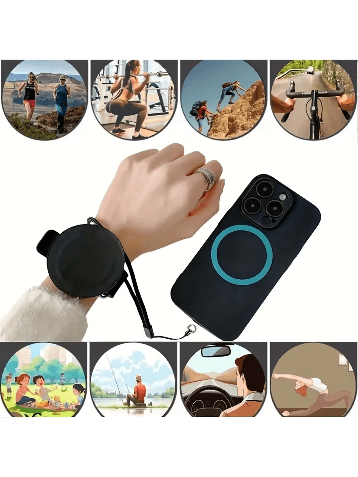 Magnetic Wristband Phone Holder - Durable Plastic Hands-Free Mobile Stand With Magnet Attraction Ring, Washable Operation, Includes Anti-Lost Lanyard