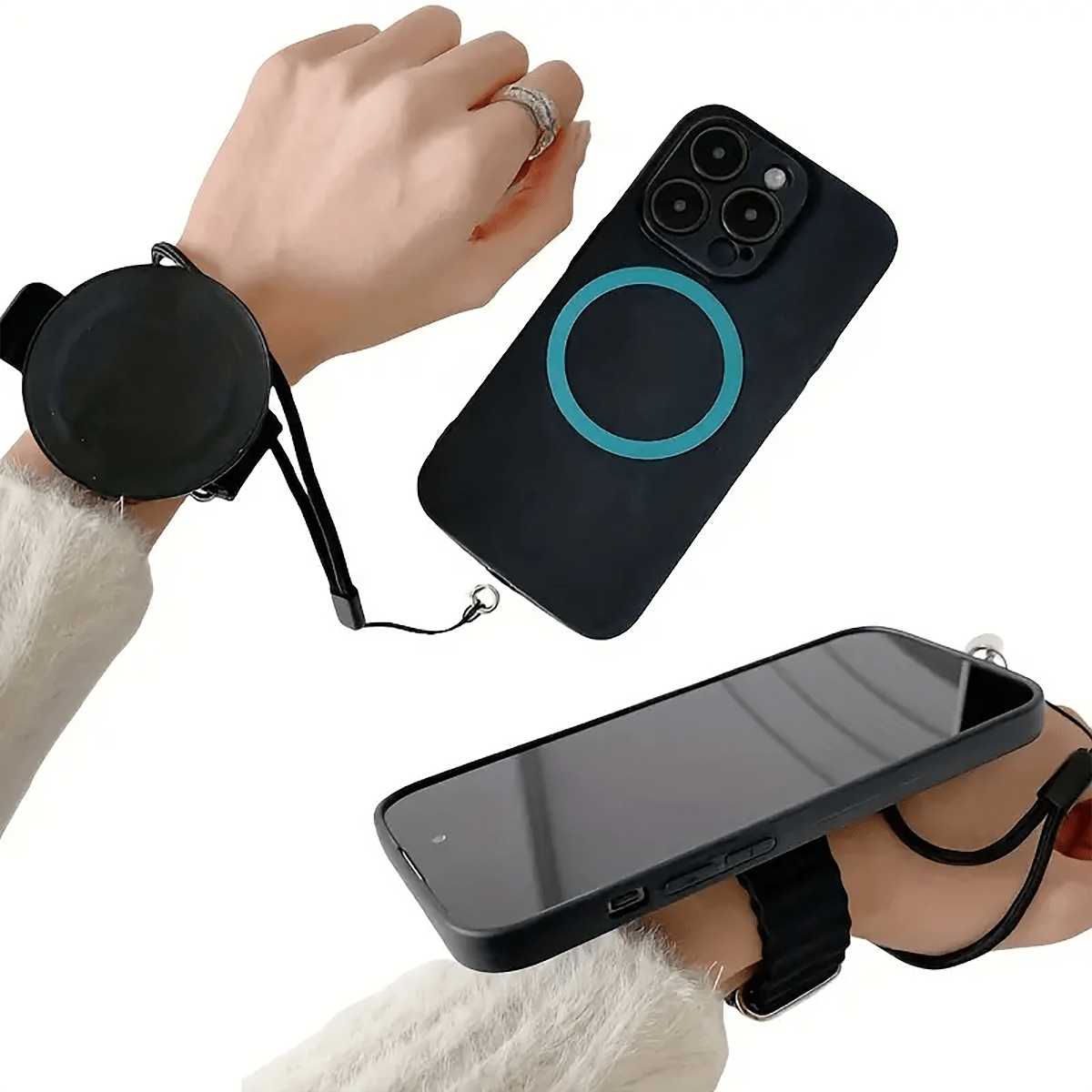 Magnetic Wristband Phone Holder - Durable Plastic Hands-Free Mobile Stand With Magnet Attraction Ring, Washable Operation, Includes Anti-Lost Lanyard