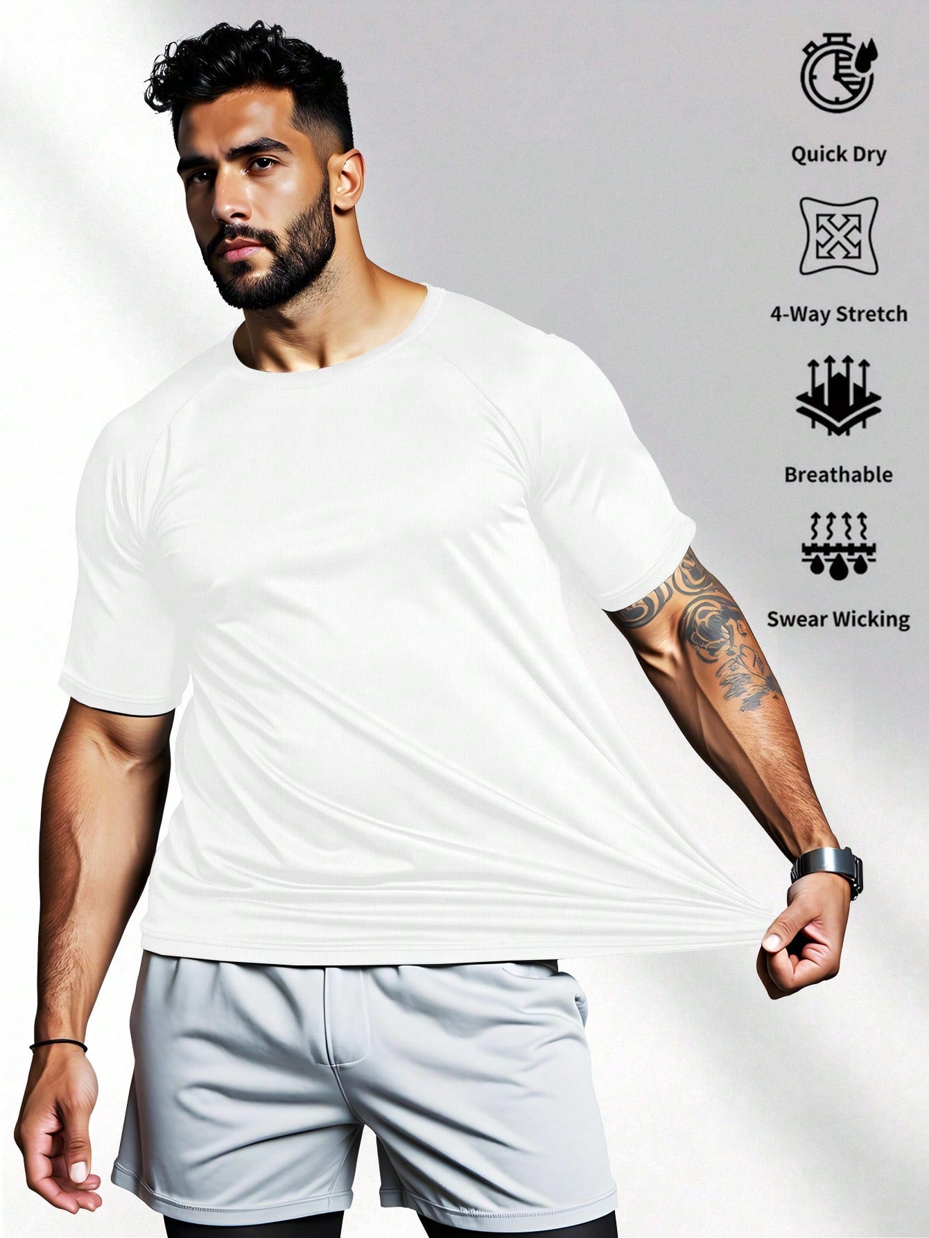 Men's Solid Crew Neck Short Sleeve Casual Sports T-Shirt