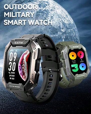 JELLOO JELLOO Military Smart Watches For Men 5ATM Waterproof Tactical Rugged Tactical Sports Smartwatch 1.71" HD Fitness Tracker With Heart Rate Sleep Monitor Outdoor Smart Watch Compatible With Android IPhone