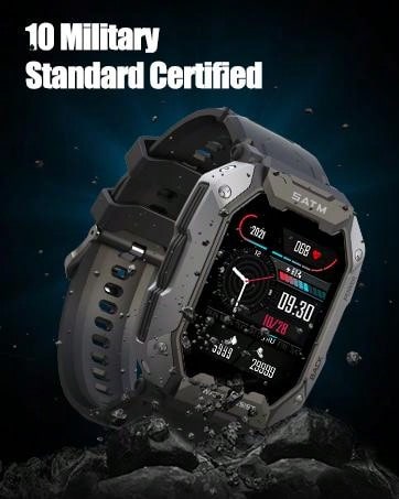 JELLOO JELLOO Military Smart Watches For Men 5ATM Waterproof Tactical Rugged Tactical Sports Smartwatch 1.71" HD Fitness Tracker With Heart Rate Sleep Monitor Outdoor Smart Watch Compatible With Android IPhone