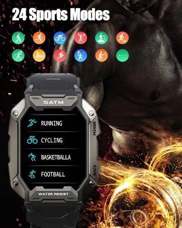 JELLOO JELLOO Military Smart Watches For Men 5ATM Waterproof Tactical Rugged Tactical Sports Smartwatch 1.71" HD Fitness Tracker With Heart Rate Sleep Monitor Outdoor Smart Watch Compatible With Android IPhone