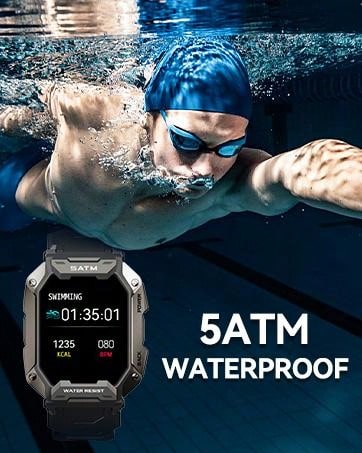 JELLOO JELLOO Military Smart Watches For Men 5ATM Waterproof Tactical Rugged Tactical Sports Smartwatch 1.71" HD Fitness Tracker With Heart Rate Sleep Monitor Outdoor Smart Watch Compatible With Android IPhone