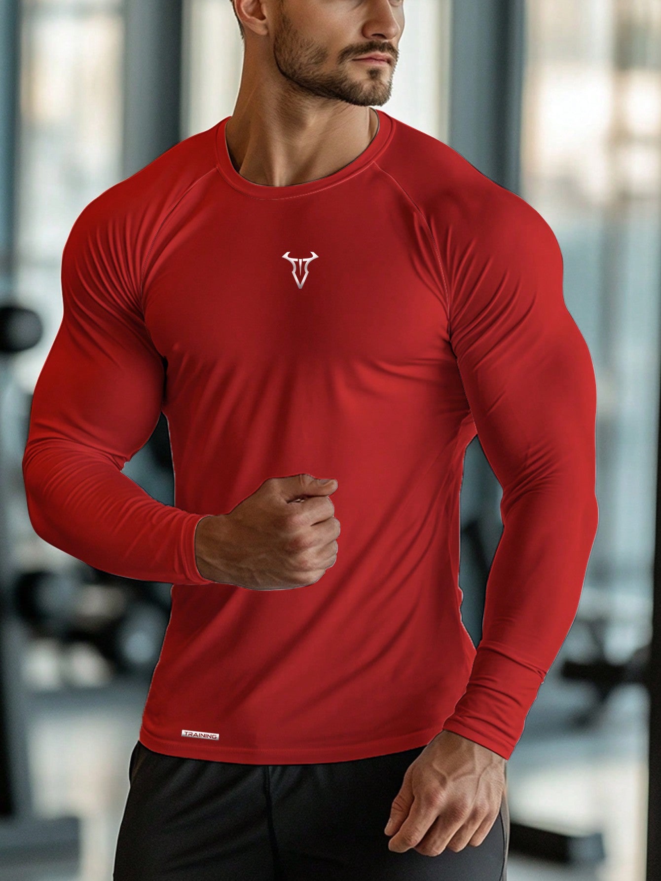 Manfinity Boyfriend Style Men's Casual Bull Print Round Neck Long Sleeve Fitness Workout T-Shirt, Sports
