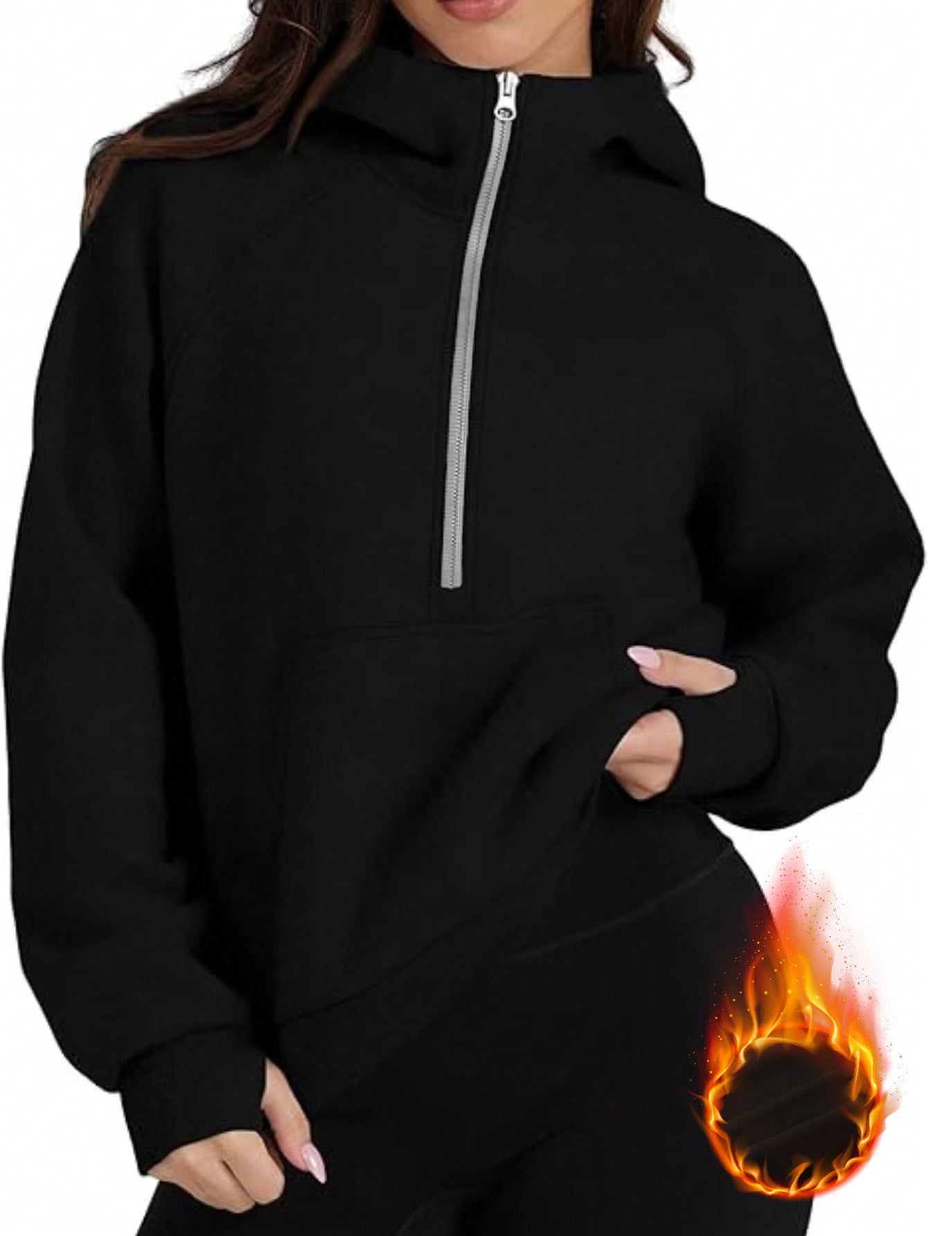 Women'S Half-Zip Fashion Trend Sweatshirt Short Soft Casual Hoodie Wool Jacket Quarter-Zip Pullover Suitable For Outdoor Sports Casual Wear Fall/Winter