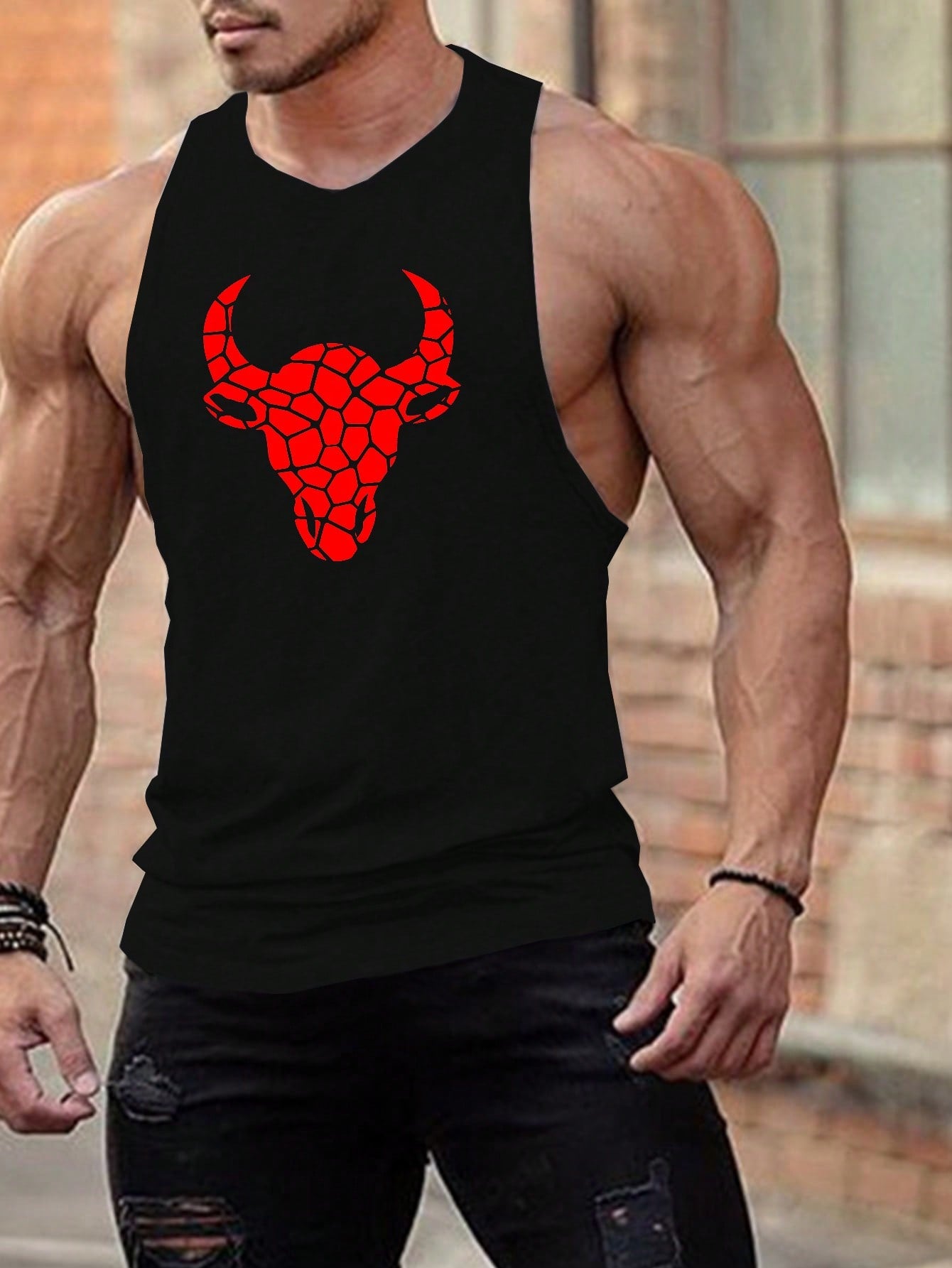 Manfinity Fitness Manfinity Fitness Boyfriend Style Men Geo Cattle Print Sports Tank Top Workout Tops Tank Top Pac Basic T Shirt Graphic T Shirt Jersey Graphic Boyfriend Style Men T Shirt