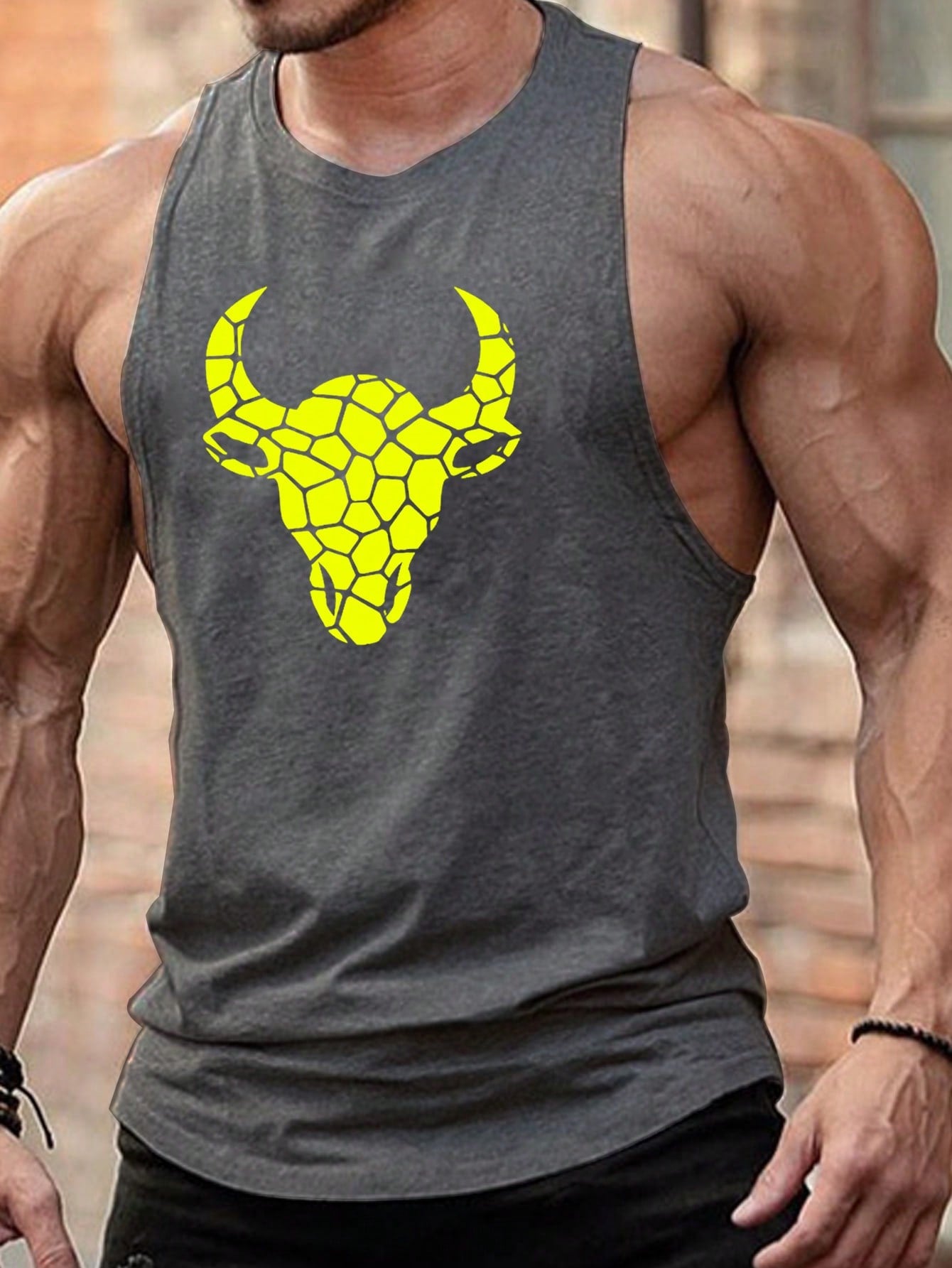 Manfinity Fitness Manfinity Fitness Boyfriend Style Men Geo Cattle Print Sports Tank Top Workout Tops Tank Top Pac Basic T Shirt Graphic T Shirt Jersey Graphic Boyfriend Style Men T Shirt