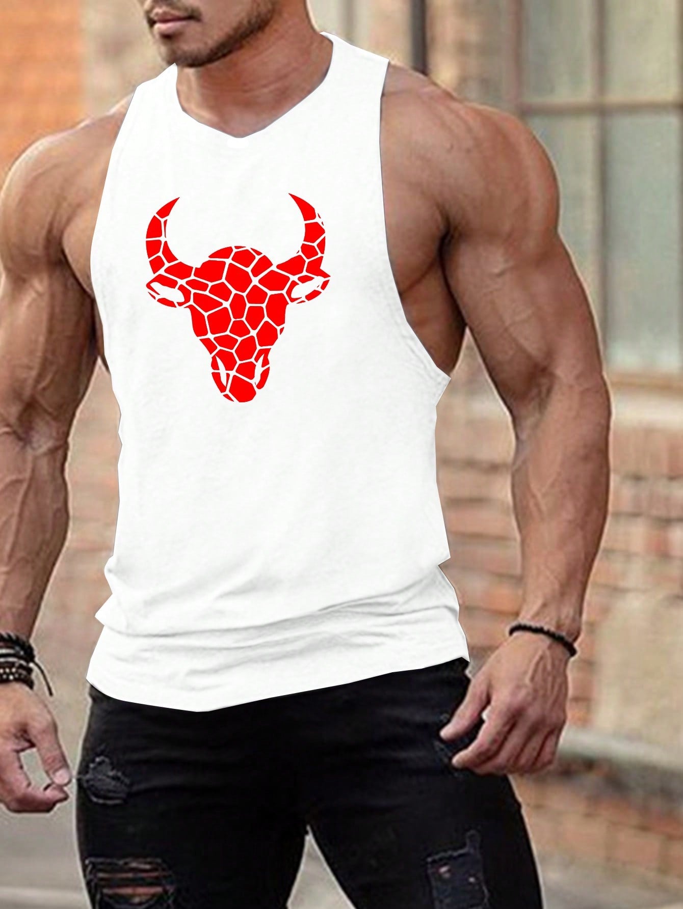 Manfinity Fitness Manfinity Fitness Boyfriend Style Men Geo Cattle Print Sports Tank Top Workout Tops Tank Top Pac Basic T Shirt Graphic T Shirt Jersey Graphic Boyfriend Style Men T Shirt