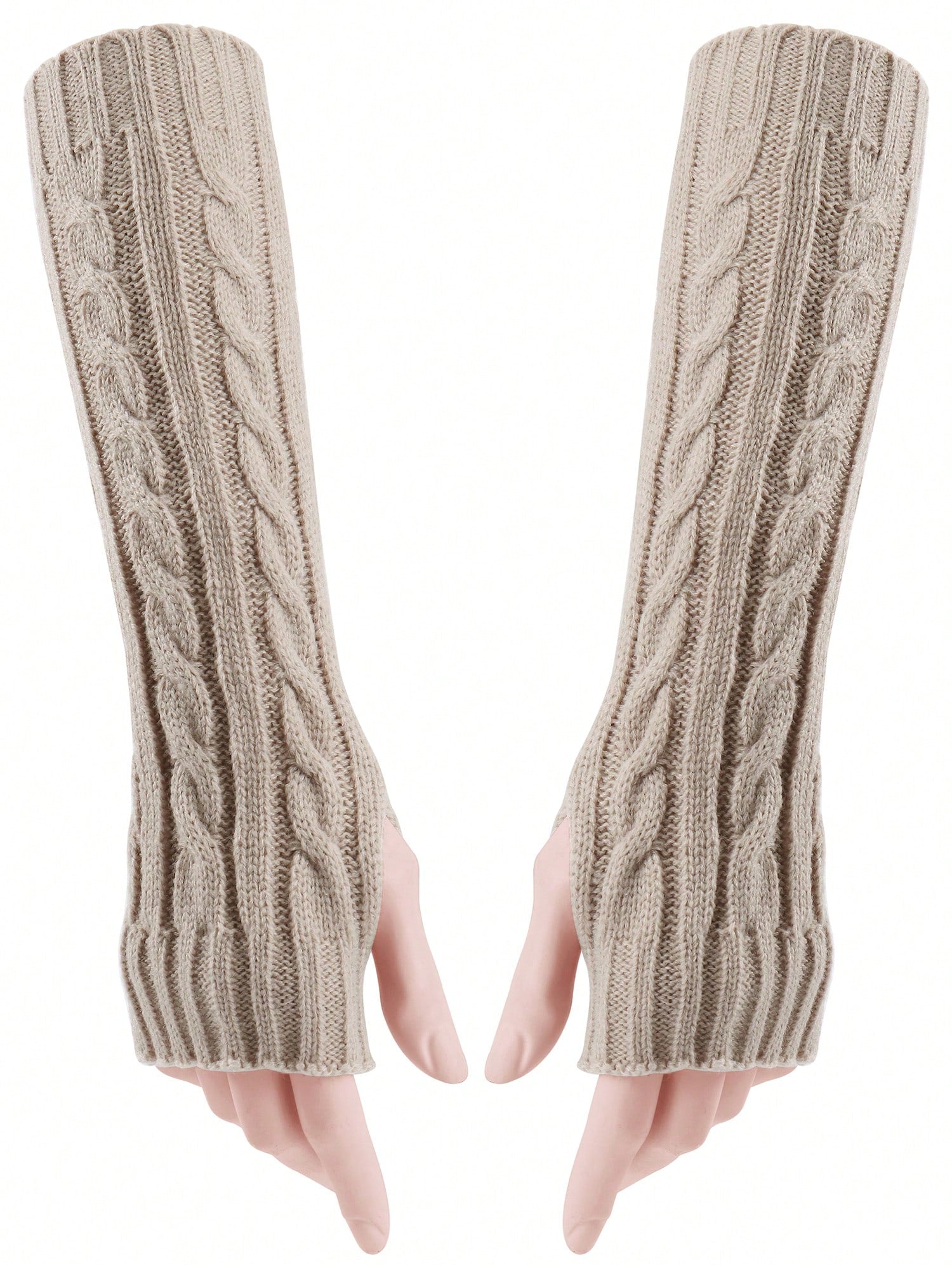 Luxtrada Winter Long Fingerless Gloves Thumb Hole Gloves Knitted Arm Warmers Gloves Mittens For Women