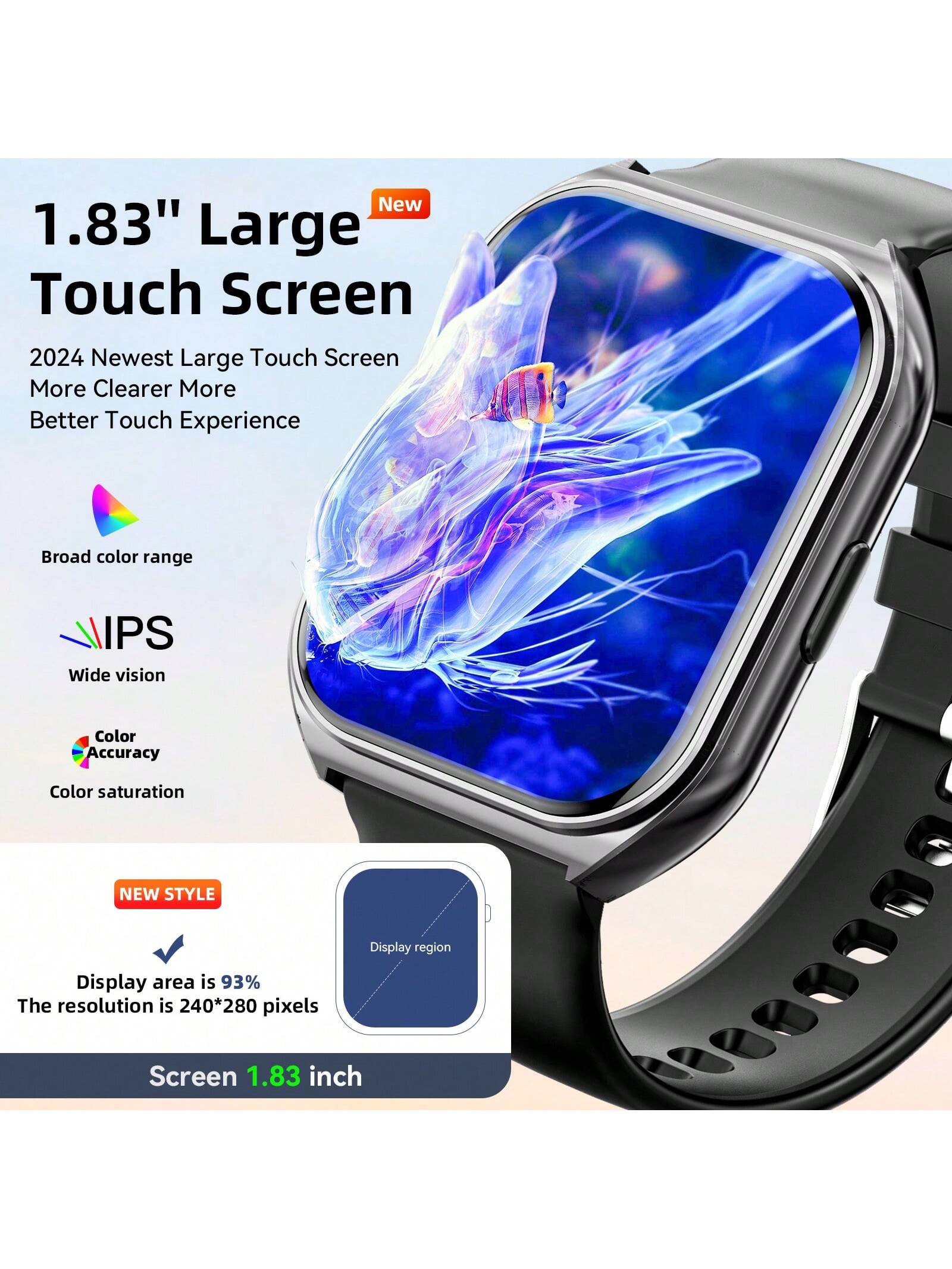 Smart Watch, 1.83 Inch HD Smartwatches For Men Women, (Answer/Make Calls), Fitness Tracker With 24 Sport Modes, Health Monitor Fitness Watch Calorie/Sleep Monitor Smartwatch For Android IOS