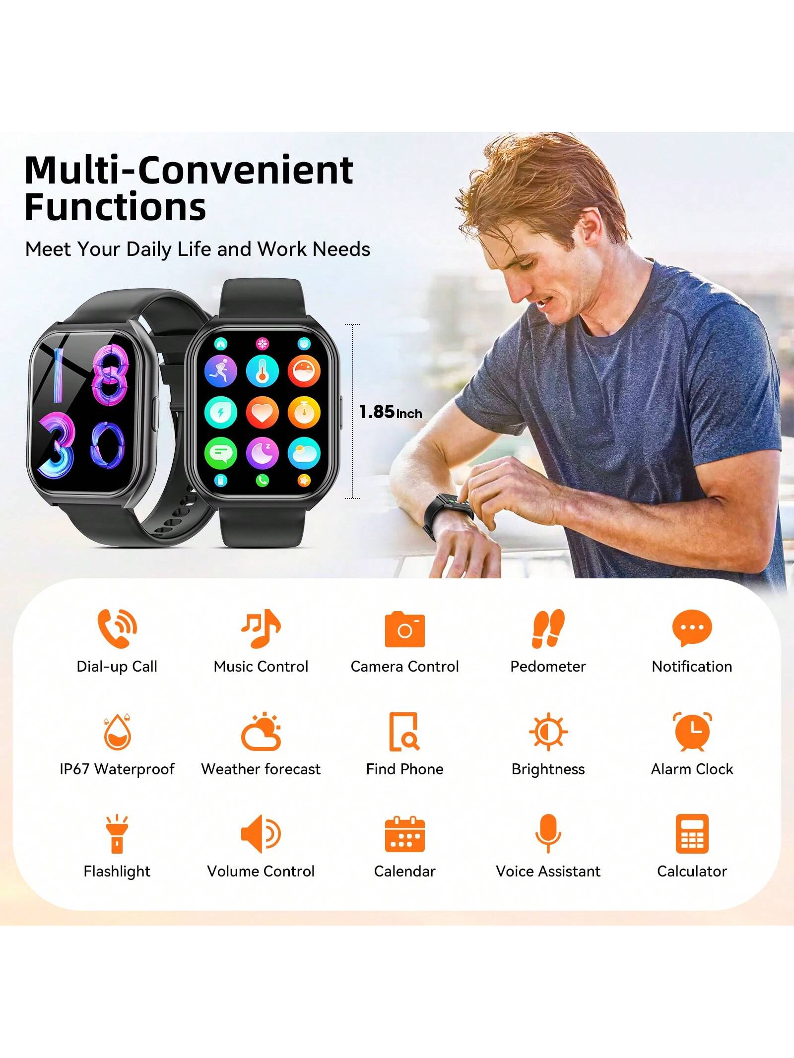 Smart Watch, 1.83 Inch HD Smartwatches For Men Women, (Answer/Make Calls), Fitness Tracker With 24 Sport Modes, Health Monitor Fitness Watch Calorie/Sleep Monitor Smartwatch For Android IOS