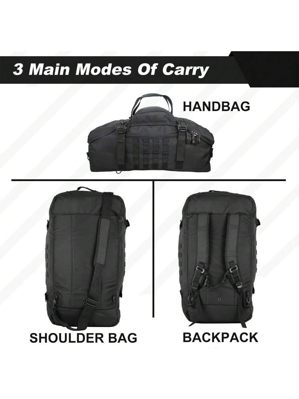 3 In 1 Tactical 45L Military Backpack Travel Duffle Bag For Weekender Gym Workout Deployment