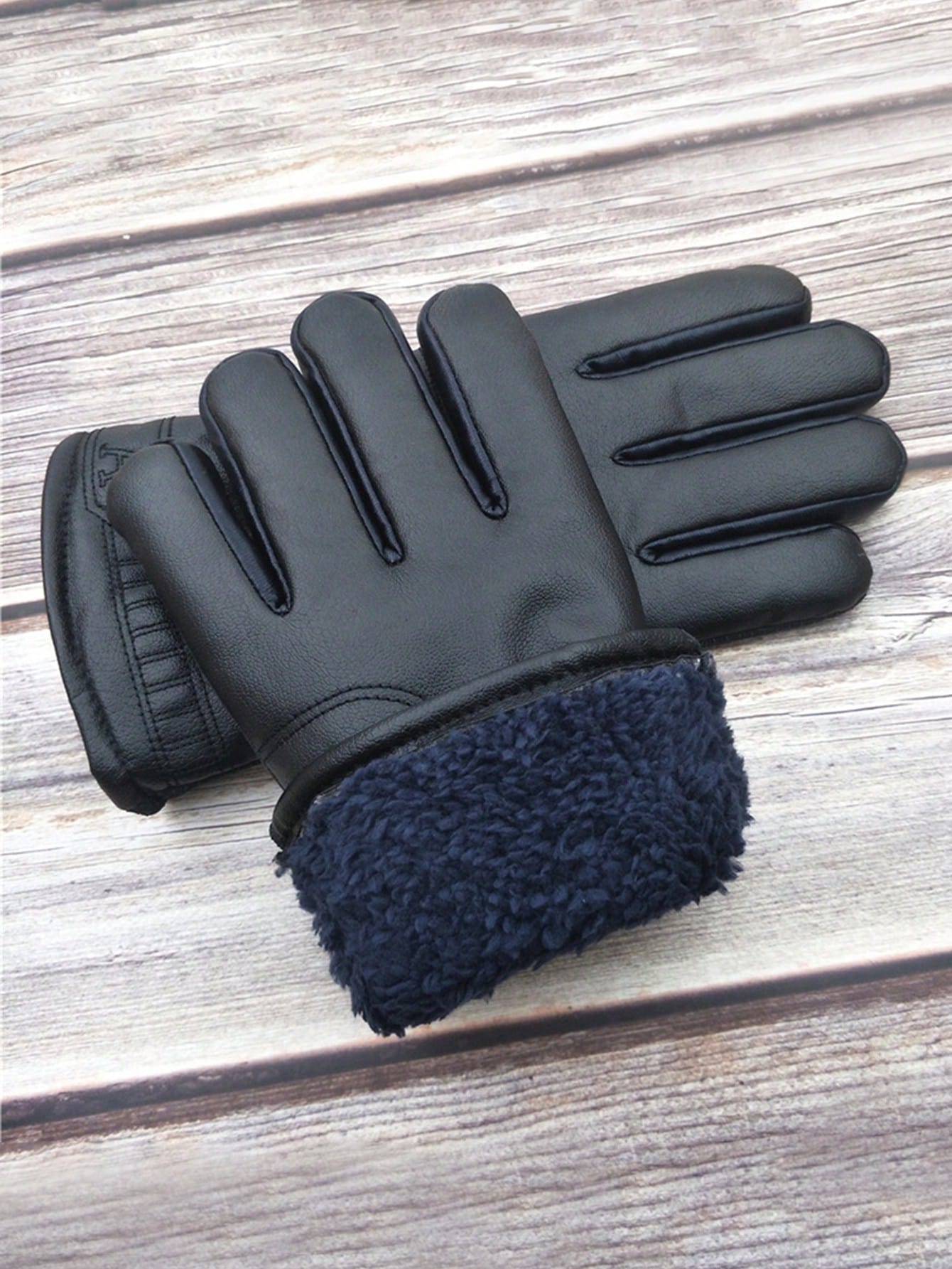 1pc Men's Leather Gloves Men's Inner Velvet Non-Slip Warm Gloves Adjustable Elastic Winter Thickening Plus Velvet Warm Cycling Windproof Waterproof Gloves;