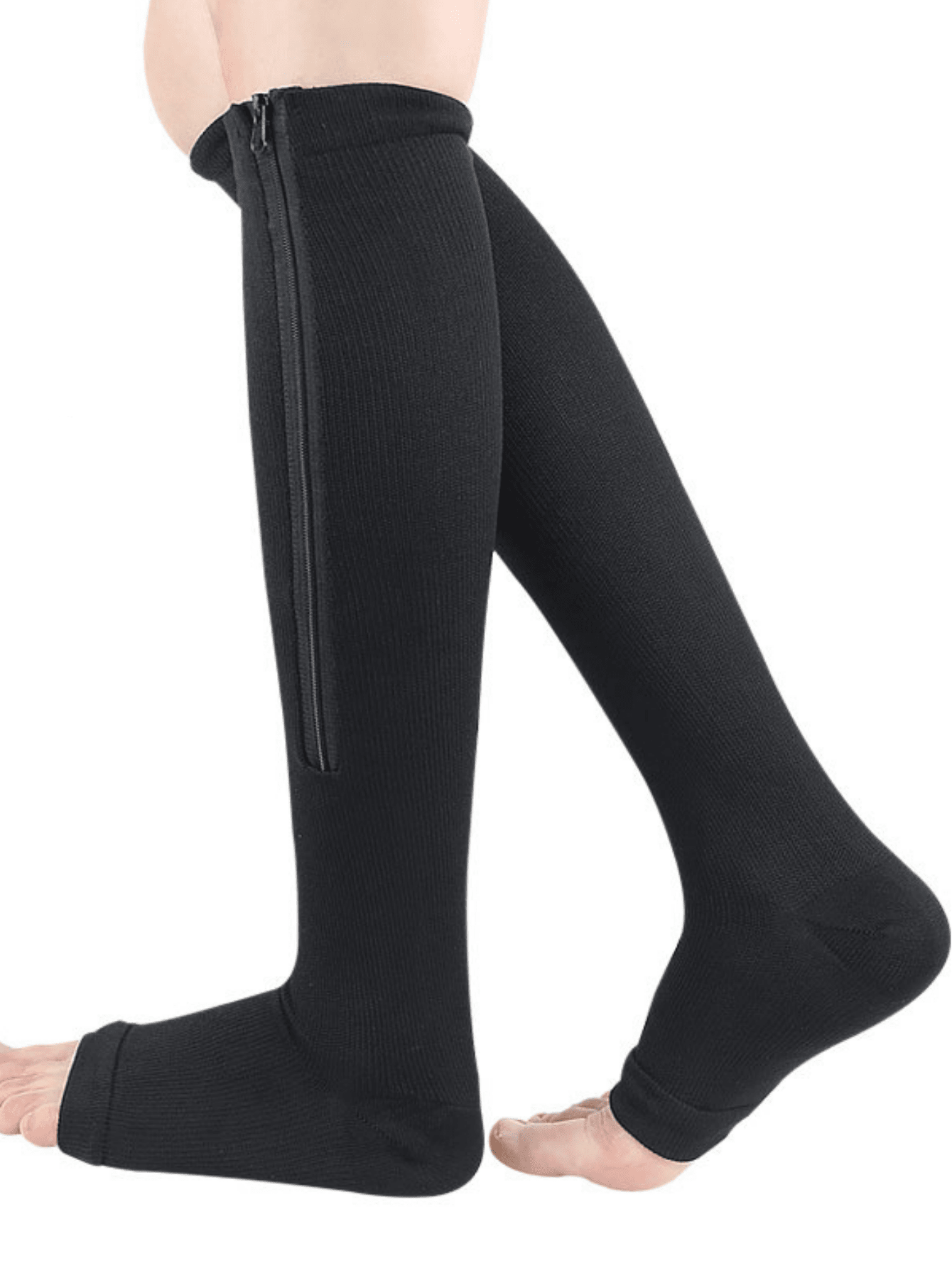 1 Pair Breathable Moisture-Wicking Toe-Less Compression Socks With Zipper, Leg Sleeve