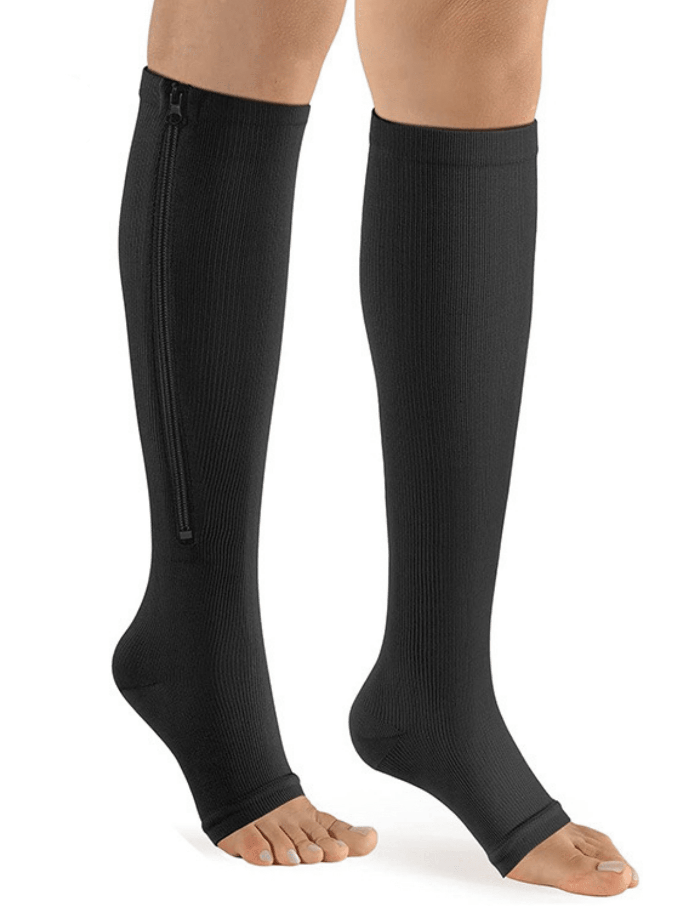 1 Pair Breathable Moisture-Wicking Toe-Less Compression Socks With Zipper, Leg Sleeve