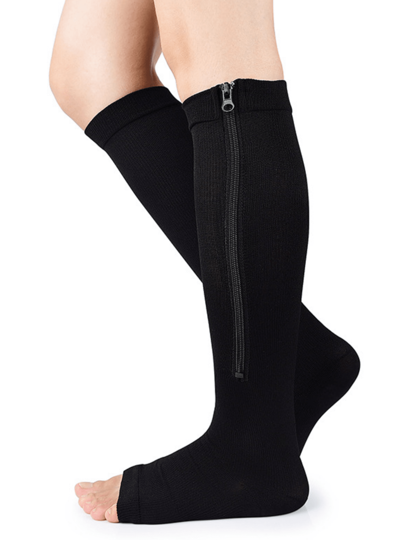 1 Pair Breathable Moisture-Wicking Toe-Less Compression Socks With Zipper, Leg Sleeve