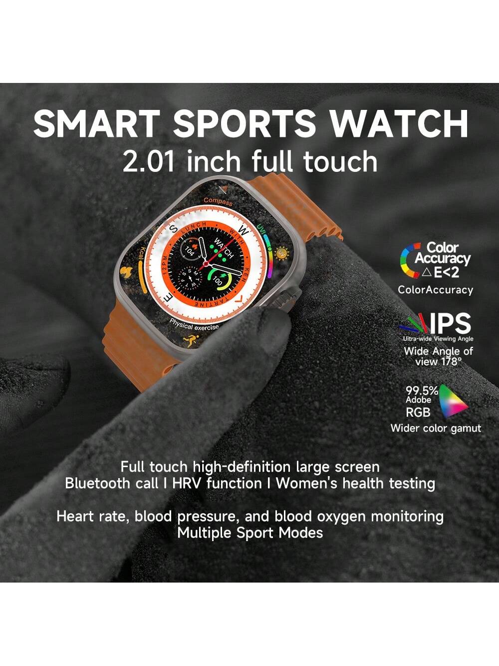 Microwear Smart Watch For Men Women,Heart Rate/Blood Oxygen/Sleep Monitor, Pedometer, Calories Activity Trackers 100 Sports Modes, 2.01" HD Touchscreen Fitness Watch For Android IOS,Extra-Long Battery Life
