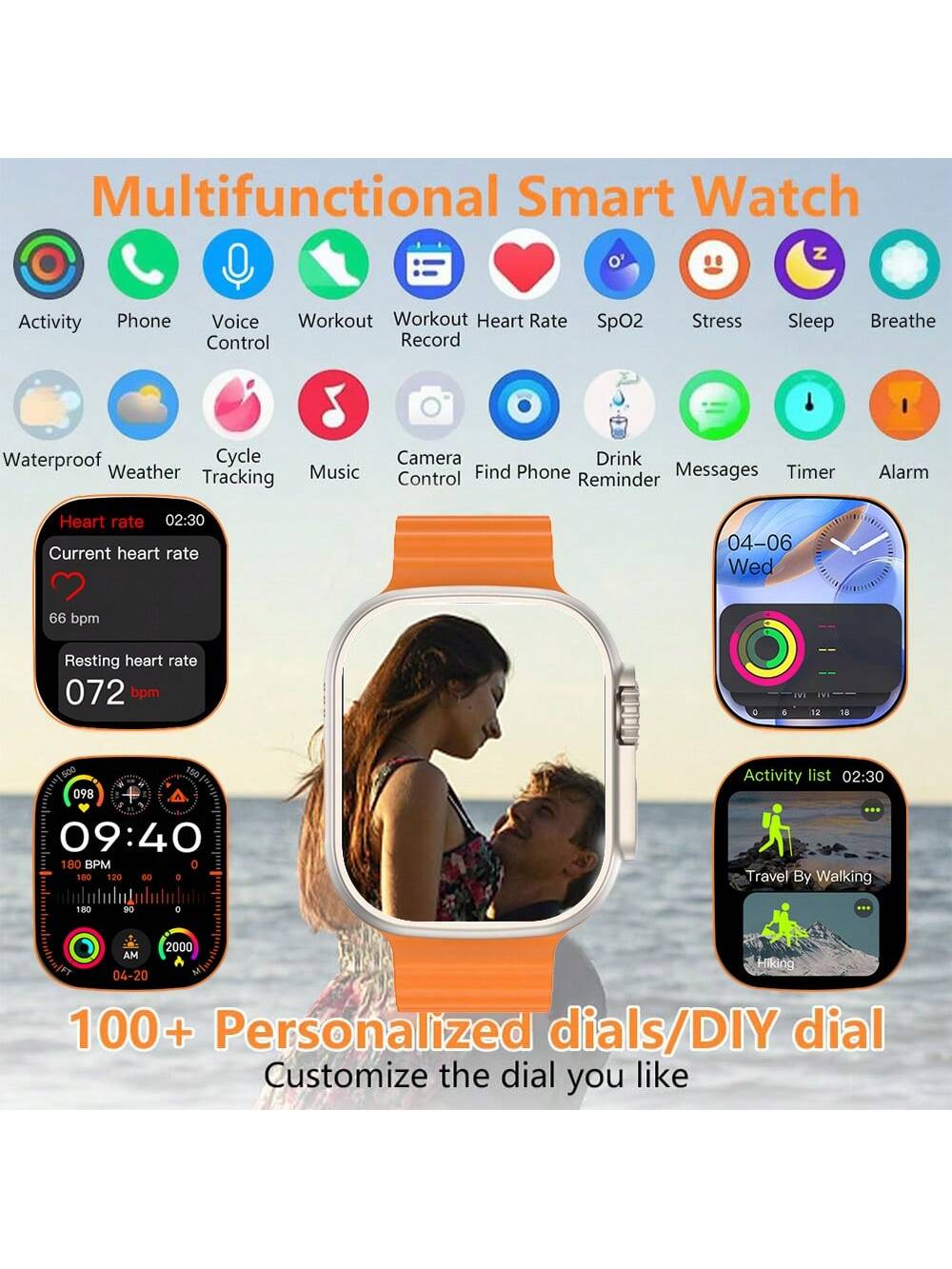Microwear Smart Watch For Men Women,Heart Rate/Blood Oxygen/Sleep Monitor, Pedometer, Calories Activity Trackers 100 Sports Modes, 2.01" HD Touchscreen Fitness Watch For Android IOS,Extra-Long Battery Life