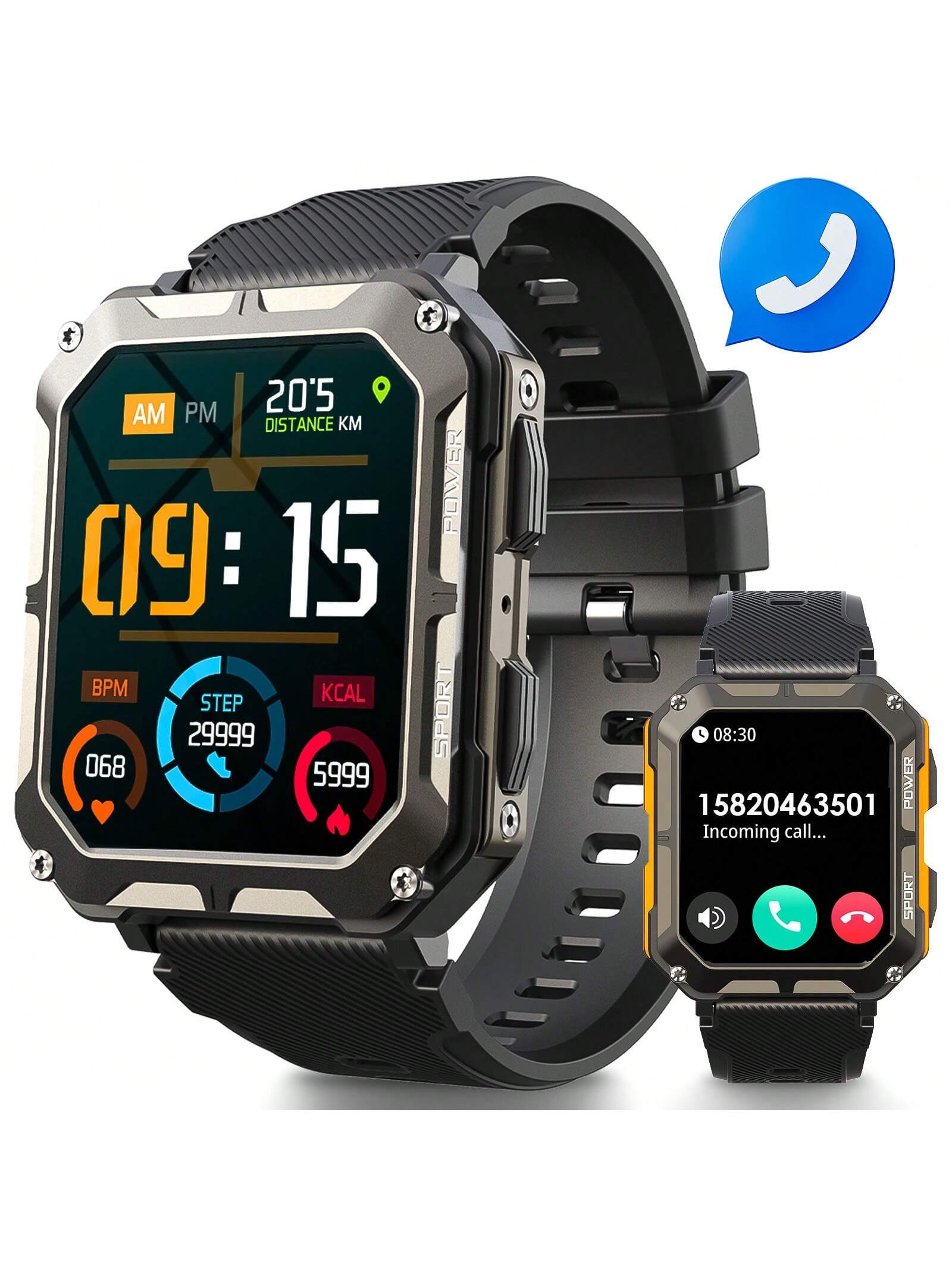 INEYES 50M Waterproof Smart Watches For Men 1.71" HD Rugged Tactical Sports Smartwatch Fitness Tracker With Heart Rate Sleep Monitor Outdoor Smart Watch Compatible With Android IOS
