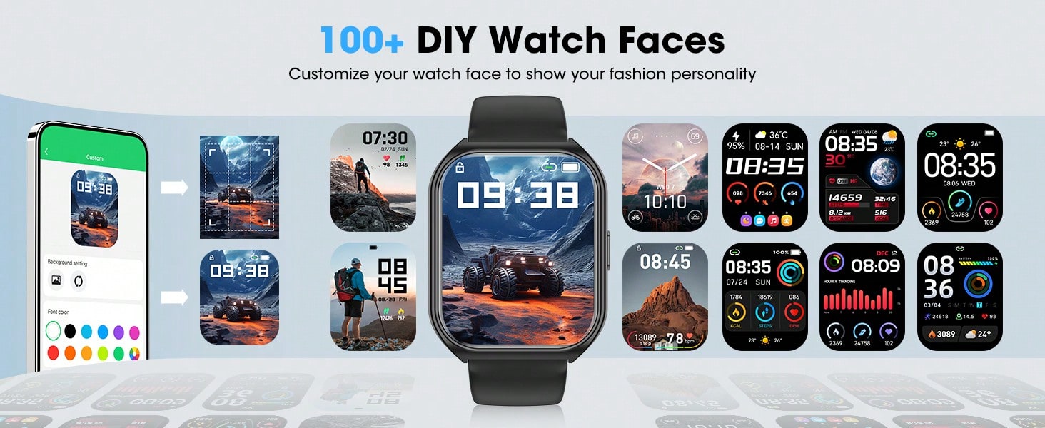Smart Watch, 1.83 Inch HD Smartwatches For Men Women, (Answer/Make Calls), Fitness Tracker With 24 Sport Modes, Health Monitor Fitness Watch Calorie/Sleep Monitor Smartwatch For Android IOS