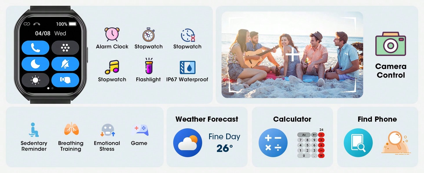 Smart Watch, 1.83 Inch HD Smartwatches For Men Women, (Answer/Make Calls), Fitness Tracker With 24 Sport Modes, Health Monitor Fitness Watch Calorie/Sleep Monitor Smartwatch For Android IOS