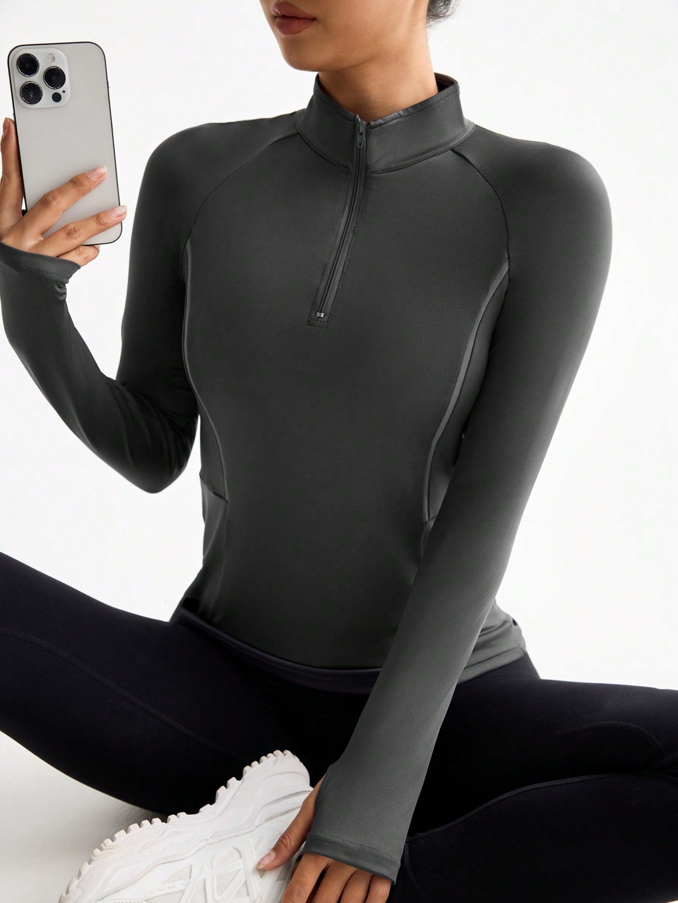 Color Block Trim Collar Fitted Sports Long Sleeve Sweatshirt