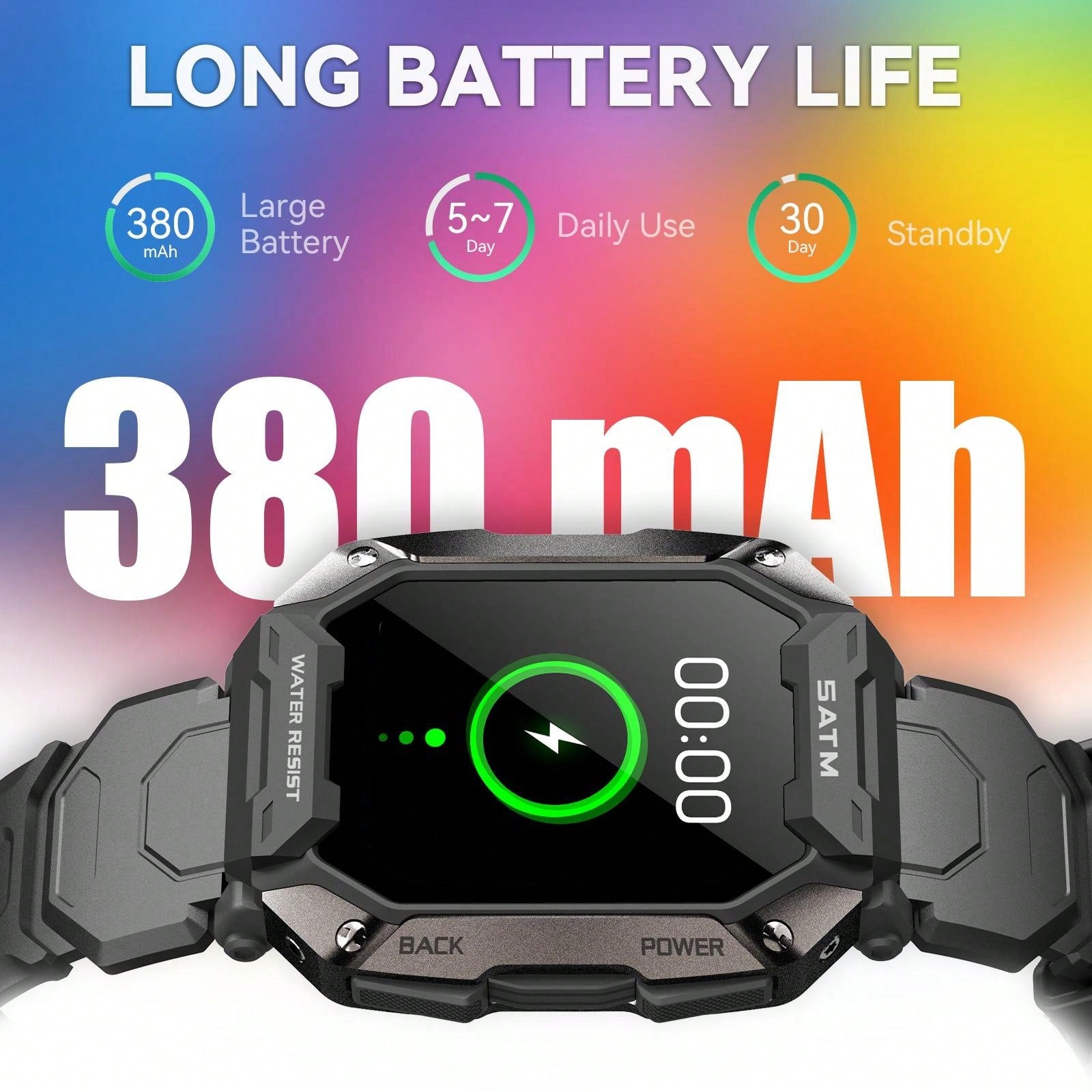 INEYES 50M Waterproof Smart Watches For Men 1.71" HD Rugged Tactical Sports Smartwatch Fitness Tracker With Heart Rate Sleep Monitor Outdoor Smart Watch Compatible With Android IOS