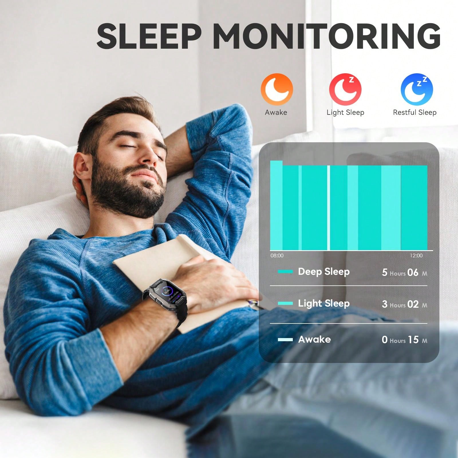 INEYES 50M Waterproof Smart Watches For Men 1.71" HD Rugged Tactical Sports Smartwatch Fitness Tracker With Heart Rate Sleep Monitor Outdoor Smart Watch Compatible With Android IOS
