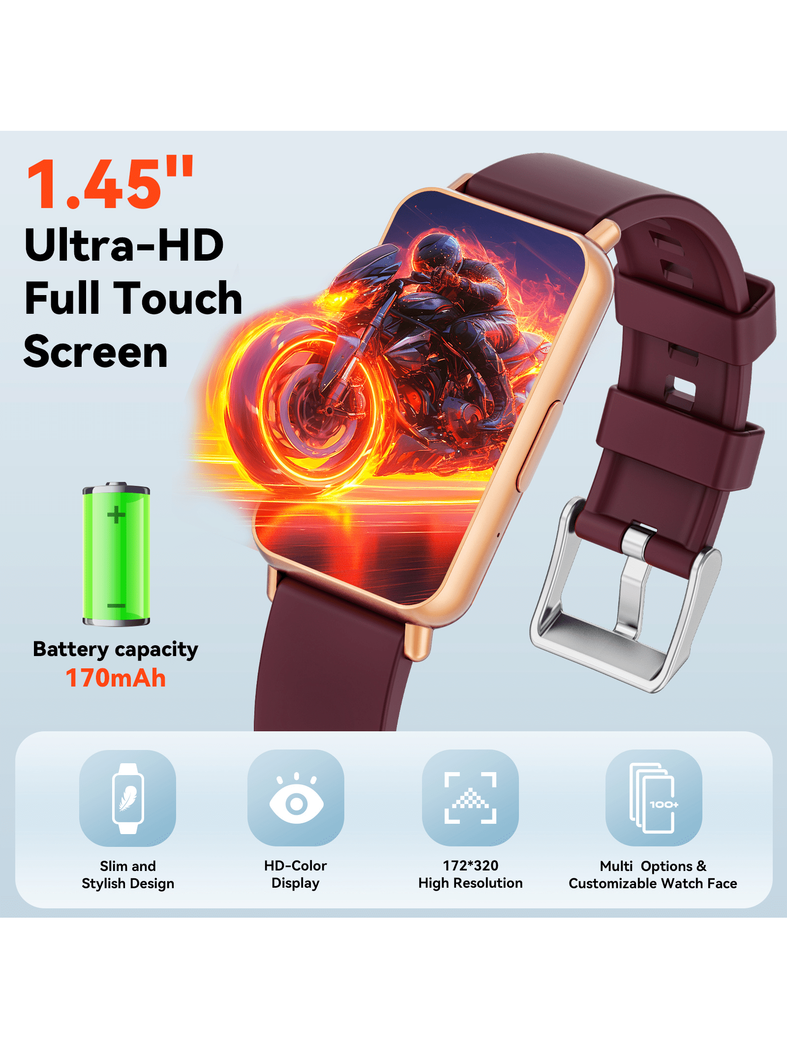 Hwagol 1.45-Inch Smart Watch, Sports And Fitness Tracker, Compatible With Android IPhone, Women's Smart Watch, Sleep Monitoring Watch/100 Sports Modes, Step Counting And Calorie Men's Smart Watch