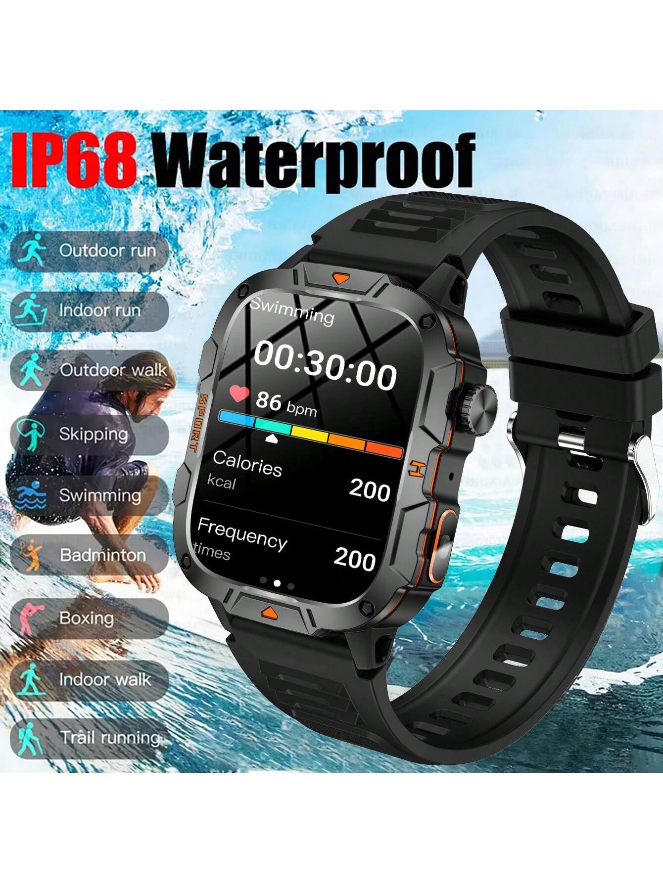 GUHUAVMI 2025 New Military Grade Outdoor Sports Smartwatch For Men, 1.96inch(4.98cm) HD Full Screen Touch, With Bluetooth Call, SOS, Push Message, Strong LED Flashlight Smart Watch, 420mAh Long Battery Life, Multi-Sports Mode