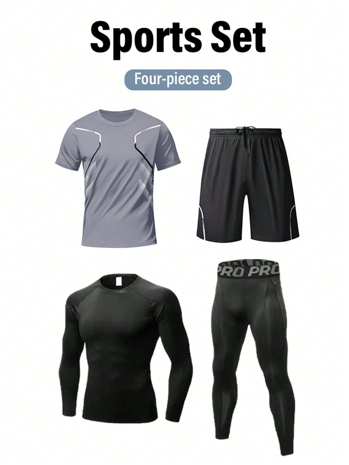4pcs/Set Men Tracksuit Sportswear Running Tracksuit Exercise Workout Tights