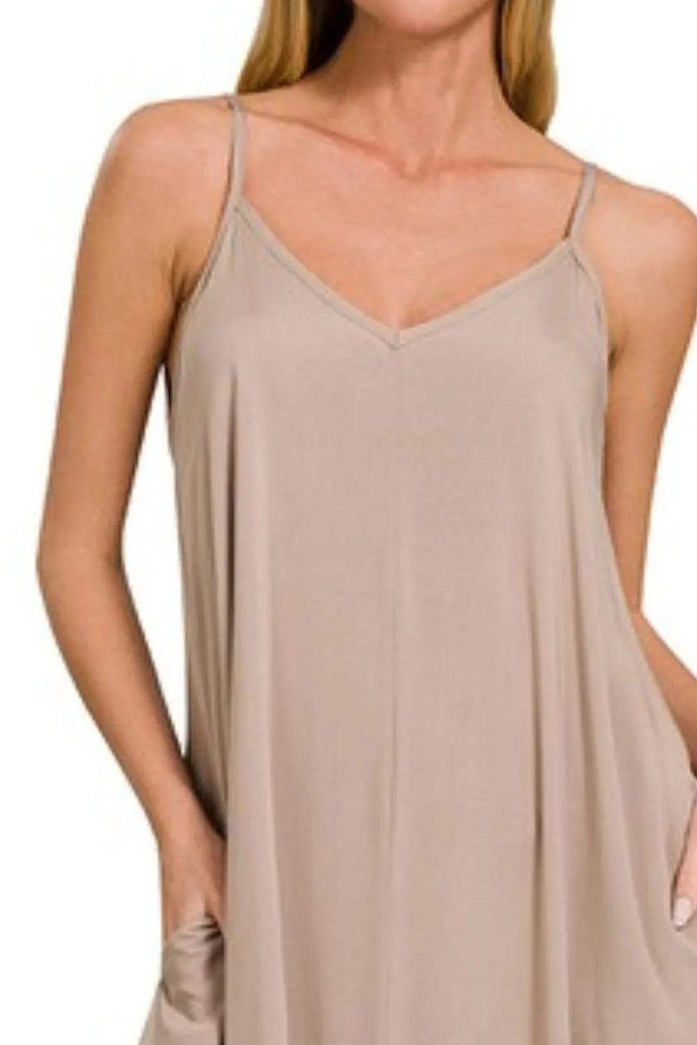 Zenana Woven Arc Hem Cami Dress With Flowy Pockets