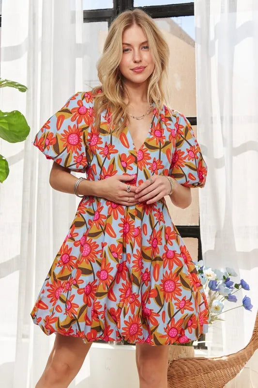 ADORA Puff Sleeve Floral Dress