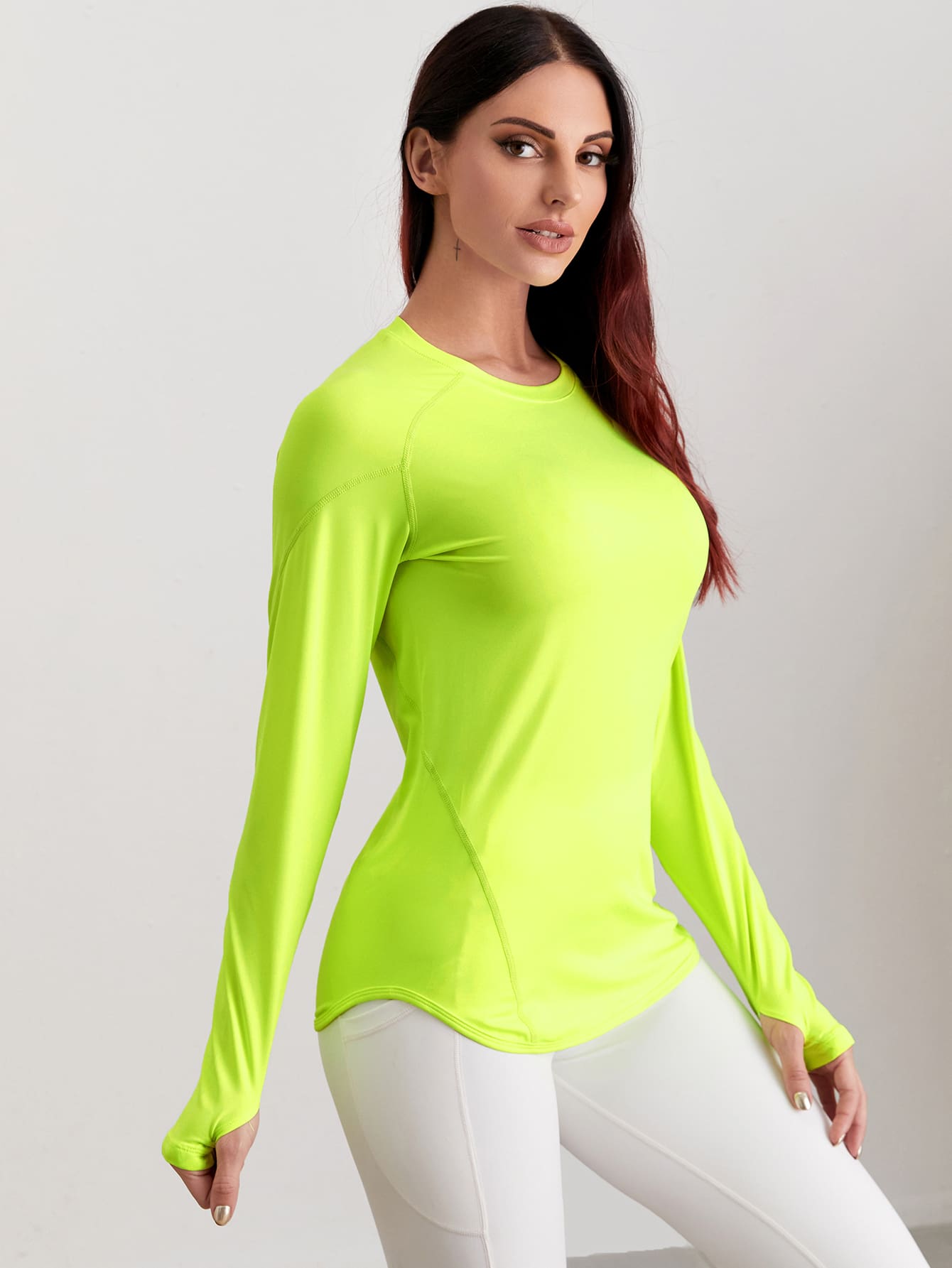 SHEIN Sport Exploreva Neon Green Raglan Sleeve Sports Long Sleeve Tee With Thumb Holes