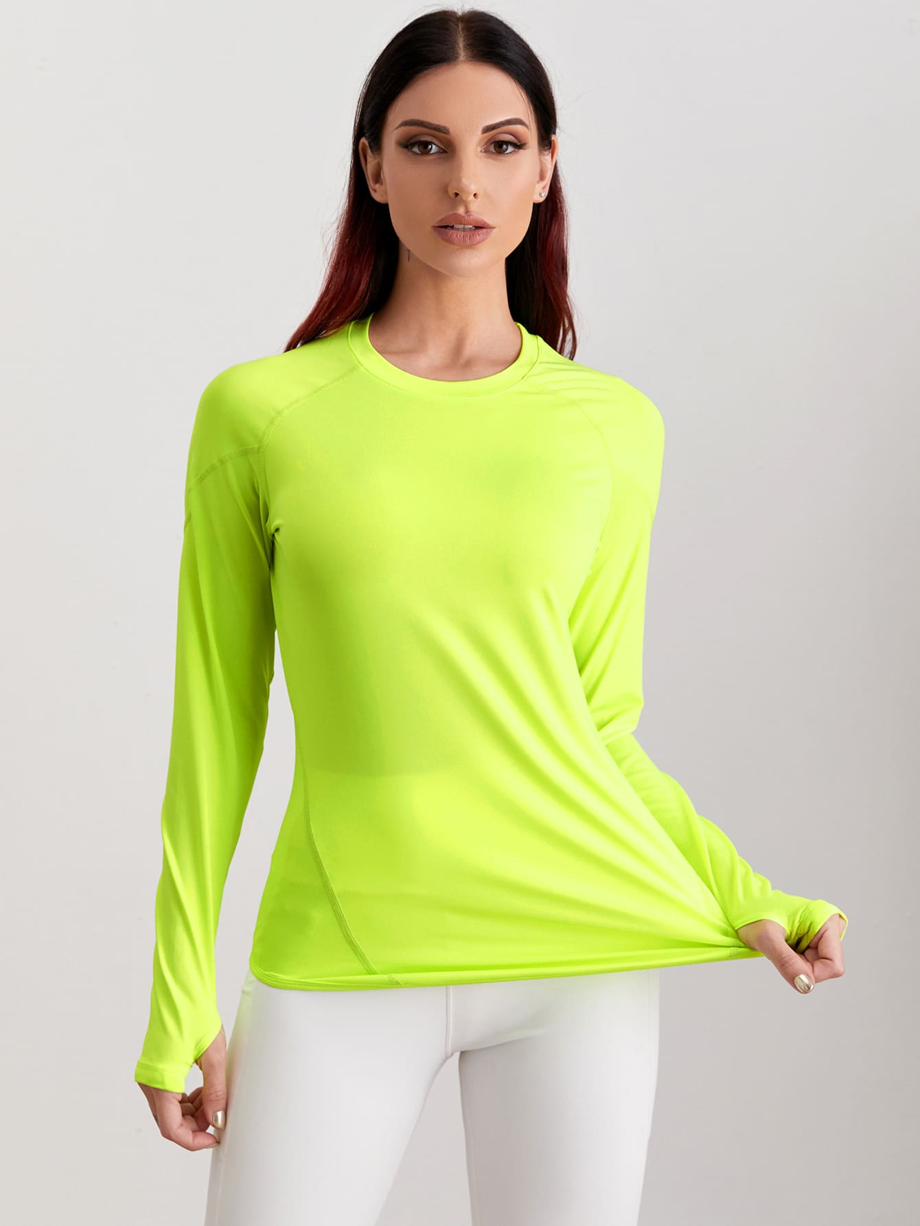 SHEIN Sport Exploreva Neon Green Raglan Sleeve Sports Long Sleeve Tee With Thumb Holes