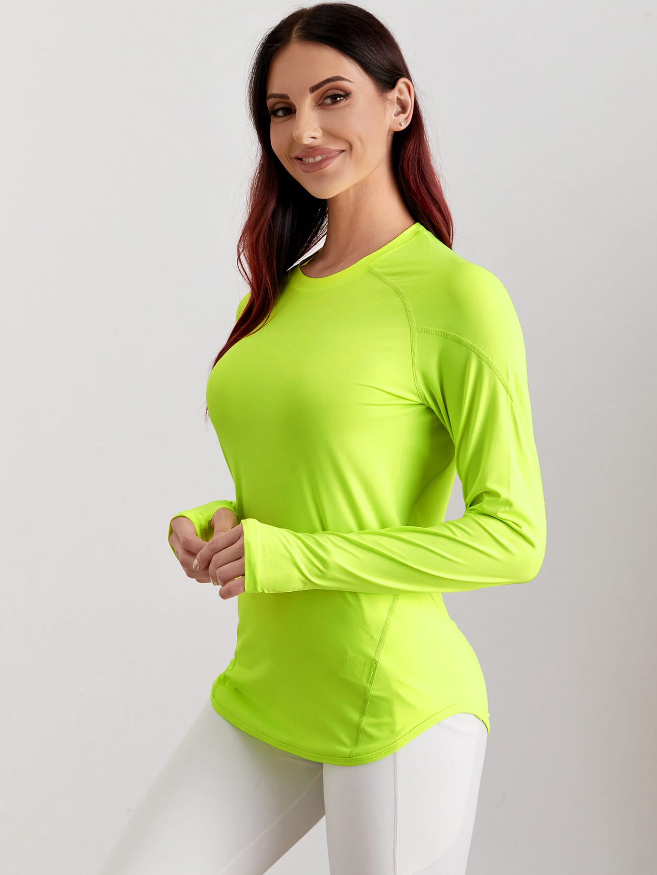 SHEIN Sport Exploreva Neon Green Raglan Sleeve Sports Long Sleeve Tee With Thumb Holes