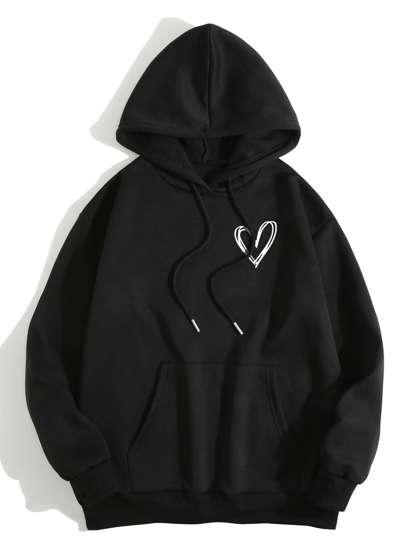 INAWLY Heart Print Thermal Lined Drawstring Hoodie,Long Sleeve Tops