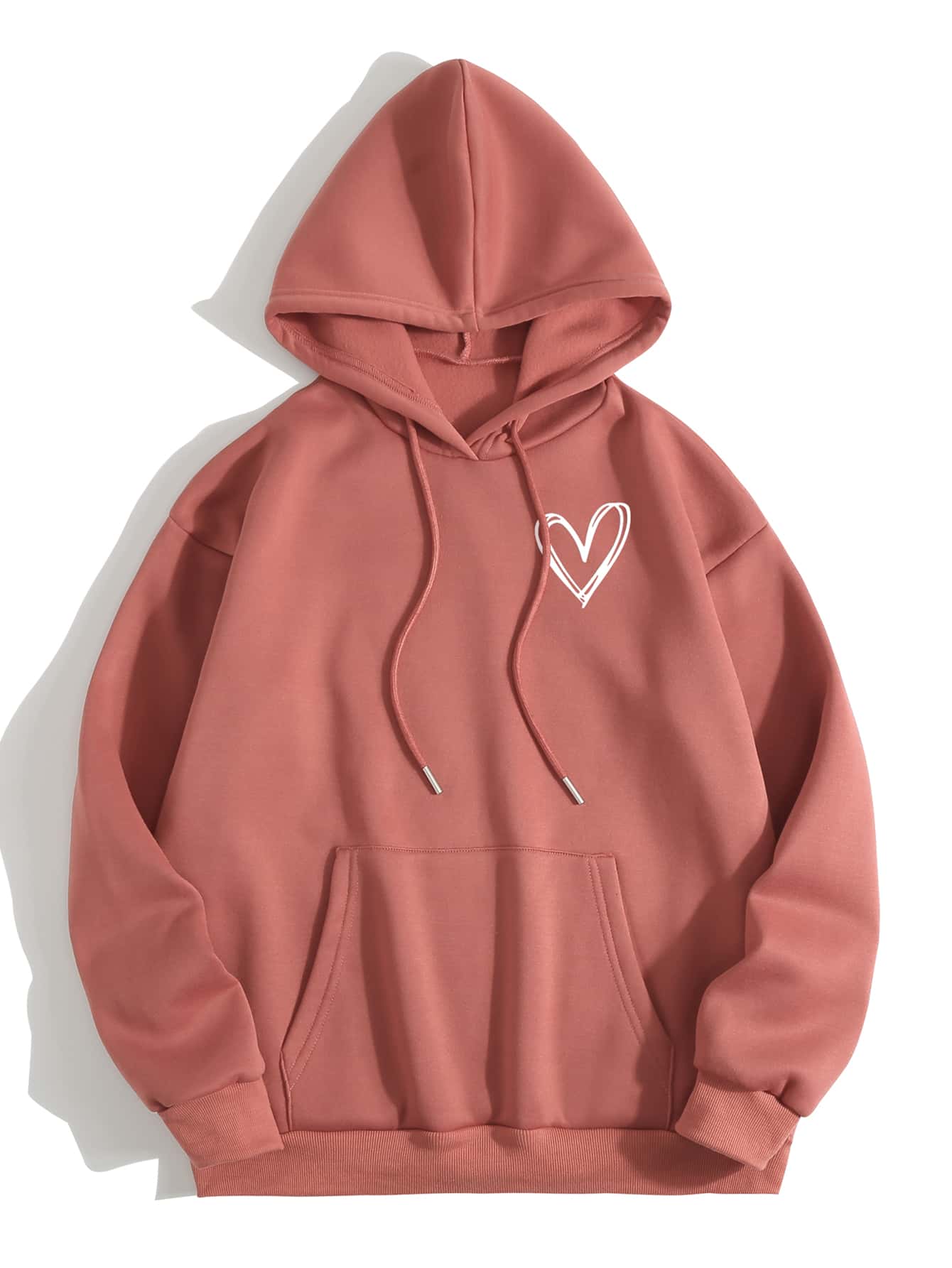 INAWLY Heart Print Thermal Lined Drawstring Hoodie,Long Sleeve Tops