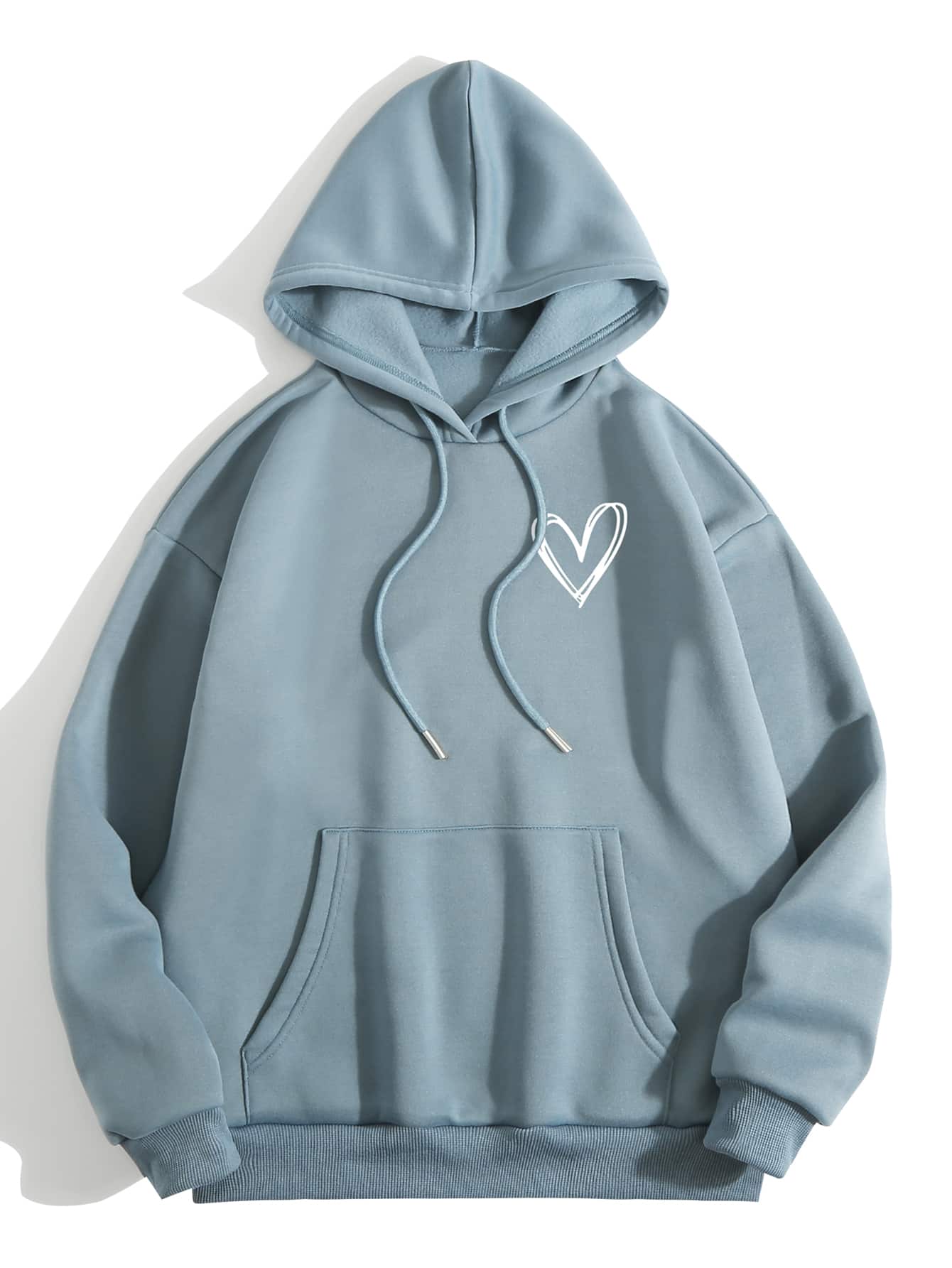 INAWLY Heart Print Thermal Lined Drawstring Hoodie,Long Sleeve Tops