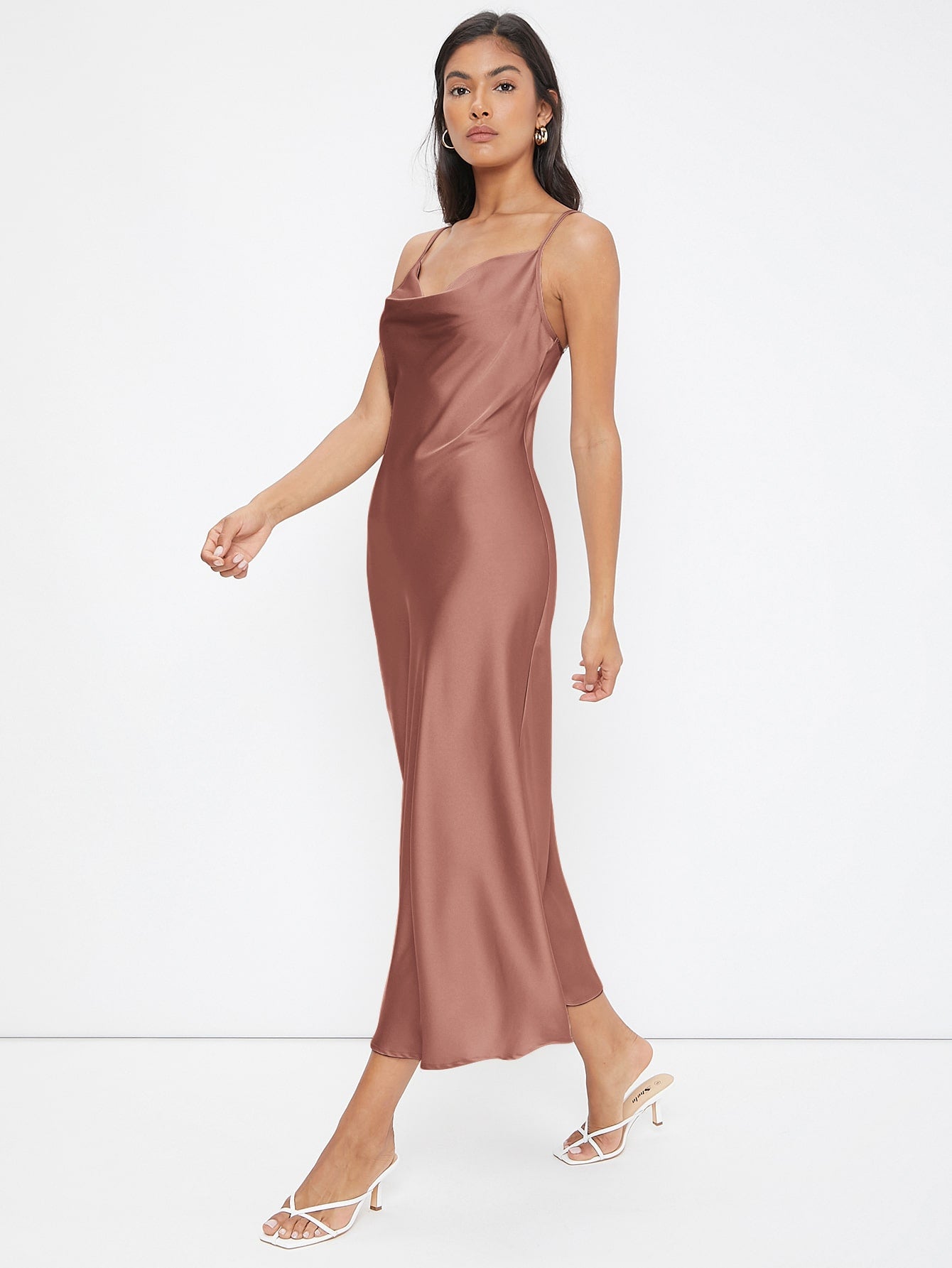 BizChic Cowl Neck Solid Slip Dress Workwear