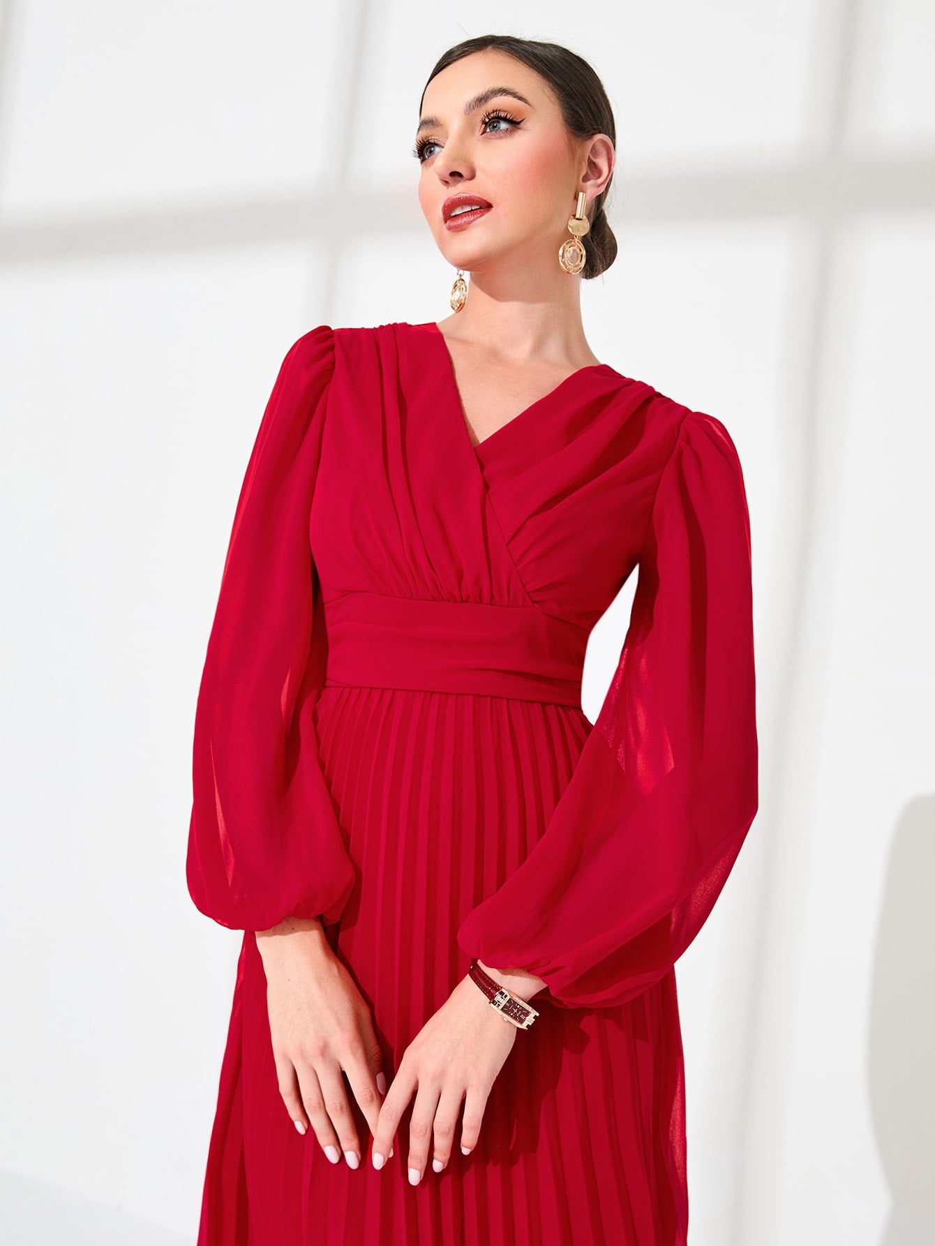 Modely Surplice Neck Pleated Hem Dress For New Year Clothes Maxi Women Outfit Long Evening Dresses