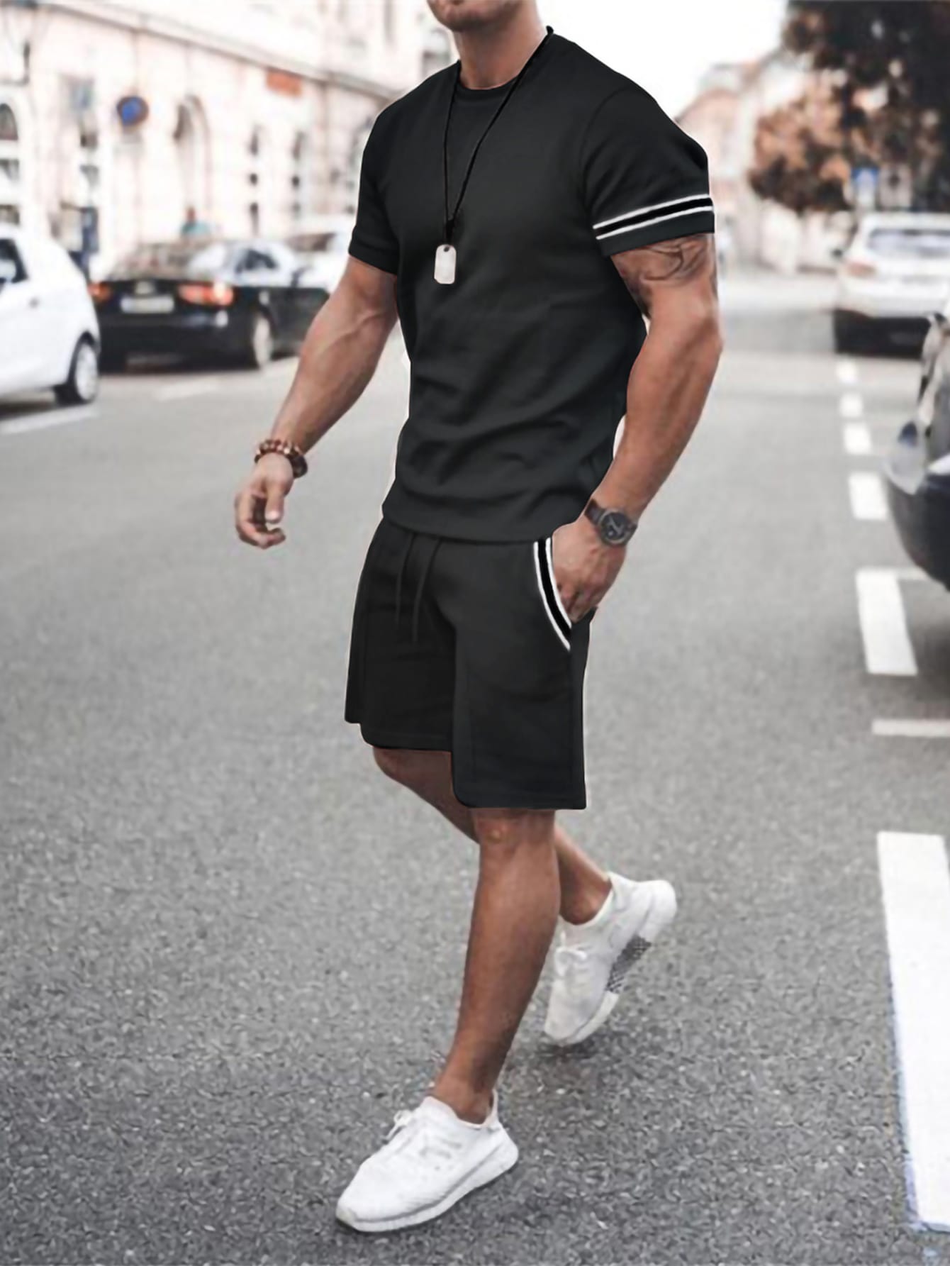 Manfinity Homme Men's Fashionable Summer Sporty Casual 2pcs/Set Outfits