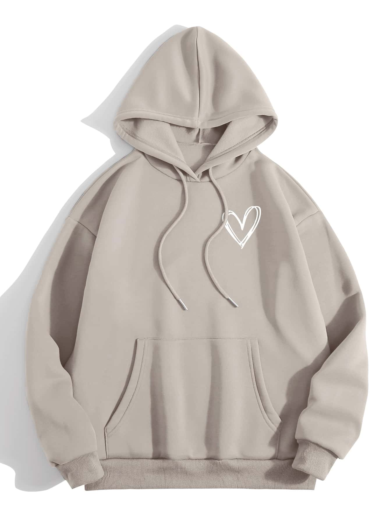 INAWLY Heart Print Thermal Lined Drawstring Hoodie,Long Sleeve Tops