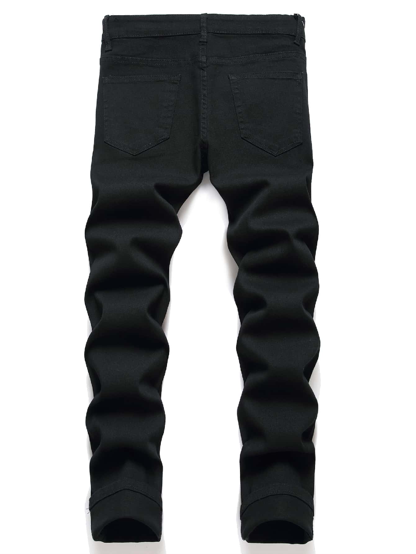 Manfinity LEGND Men Cotton Ripped Skinny Jeans Slim Fit Long Washed Dark Wash Jean Cargo Plain Black Work Basic Husband